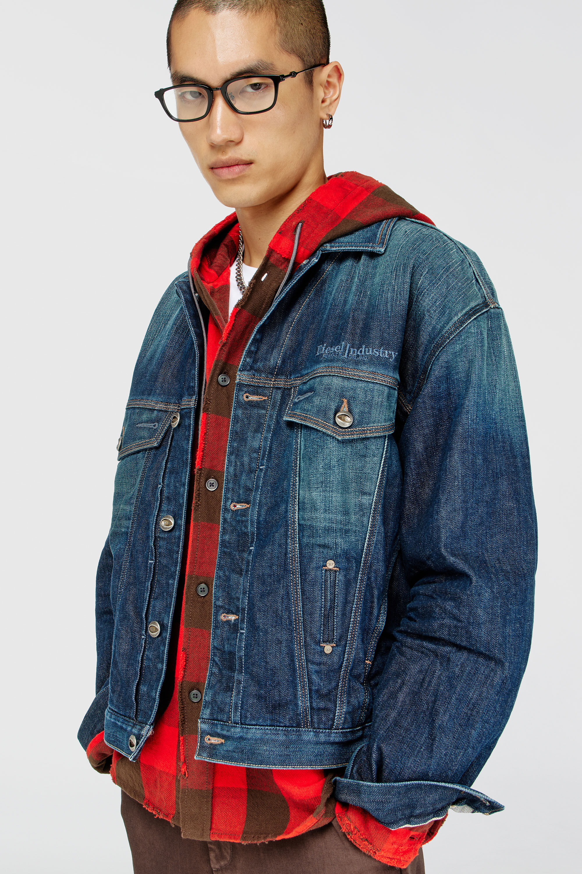 Diesel - S-DRUM-HOODY, Male's シャツ in ブラウン/レッド - 4