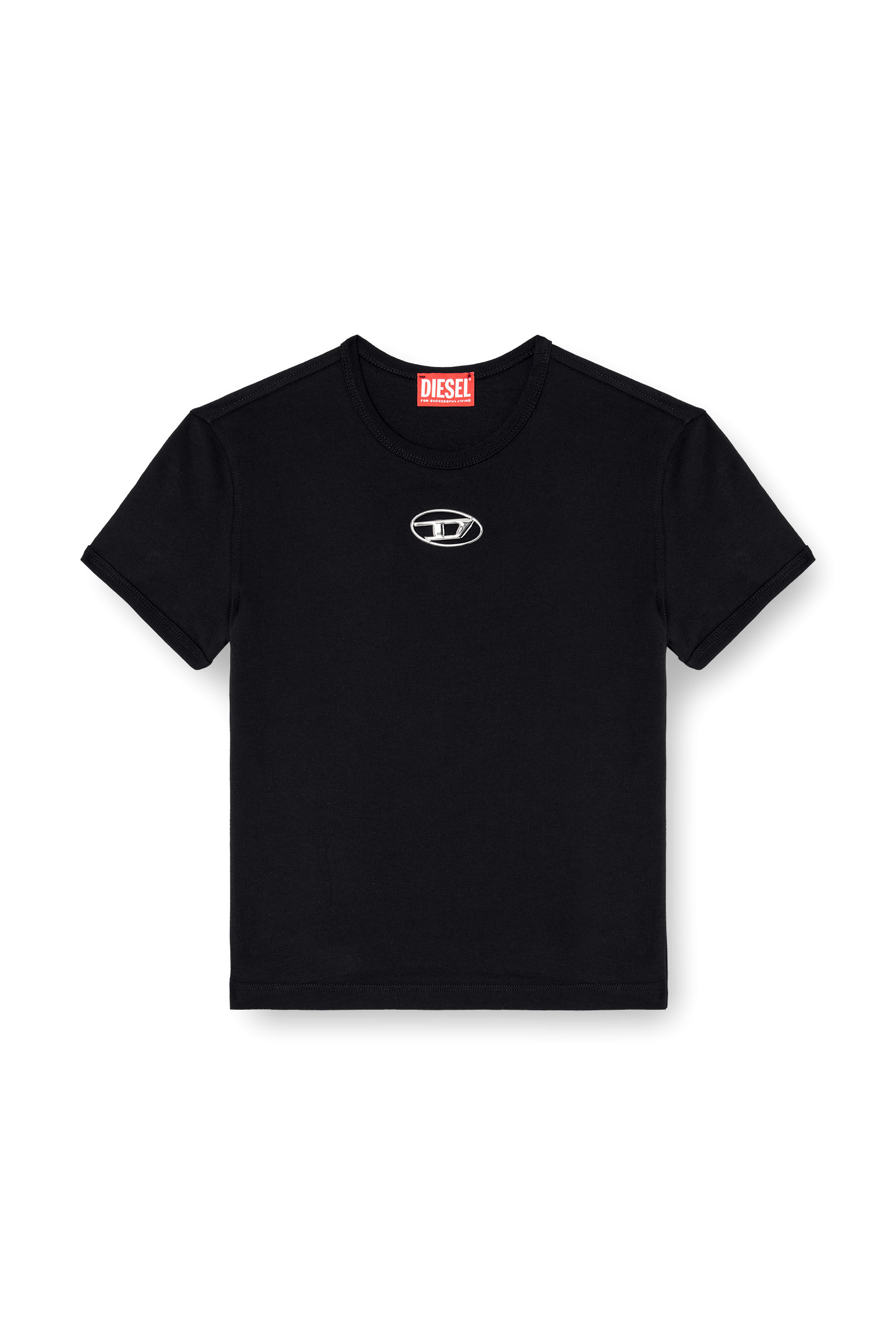 Diesel - T-UNCUTIE-LONG-OD-Q1, Female's Slim fit T-shirt with cut-out Oval D in ブラック - 2