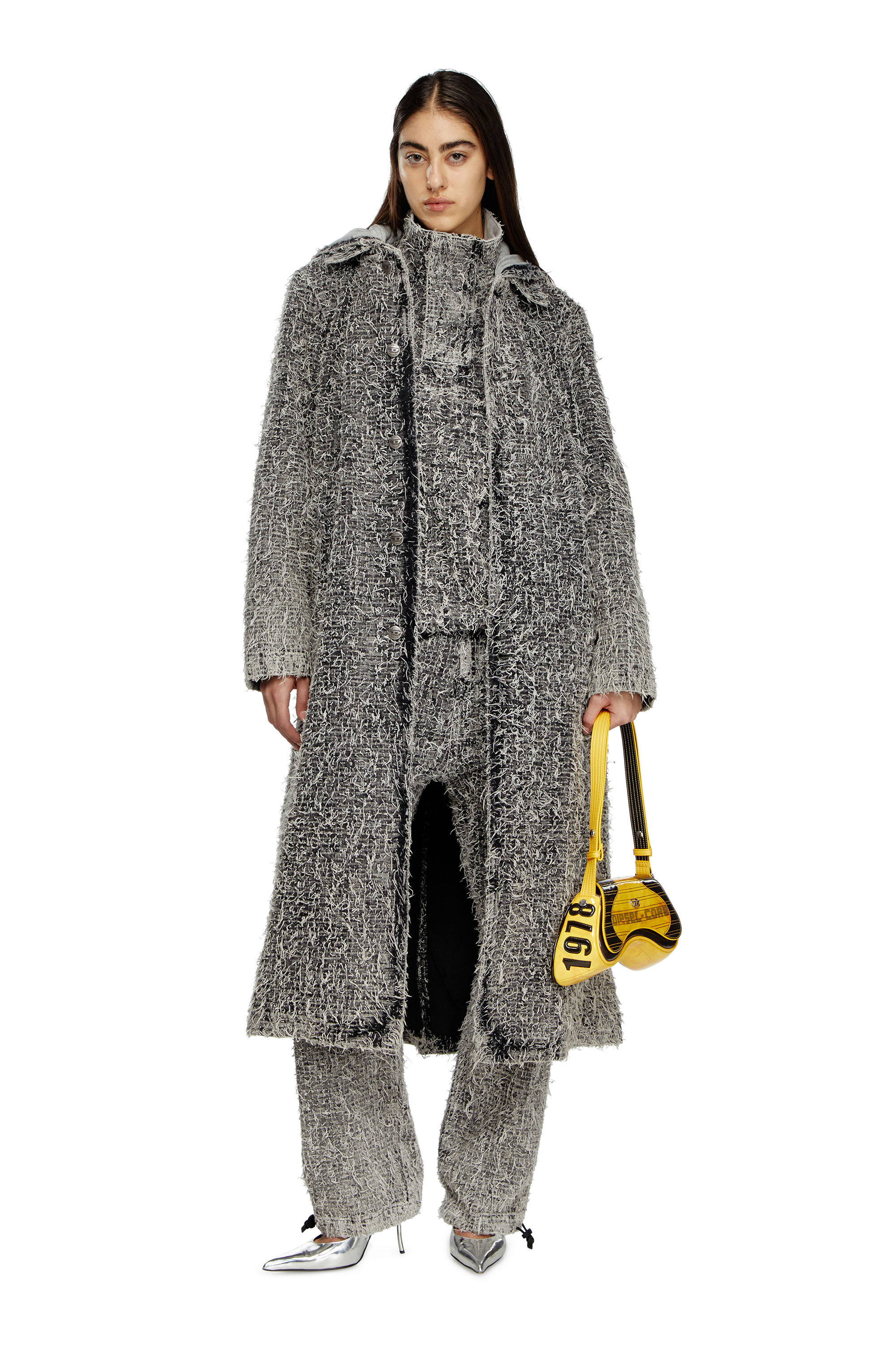 Diesel - D-JACK-S, Unisex's Hooded coat in bouclé denim in ブラック - 6