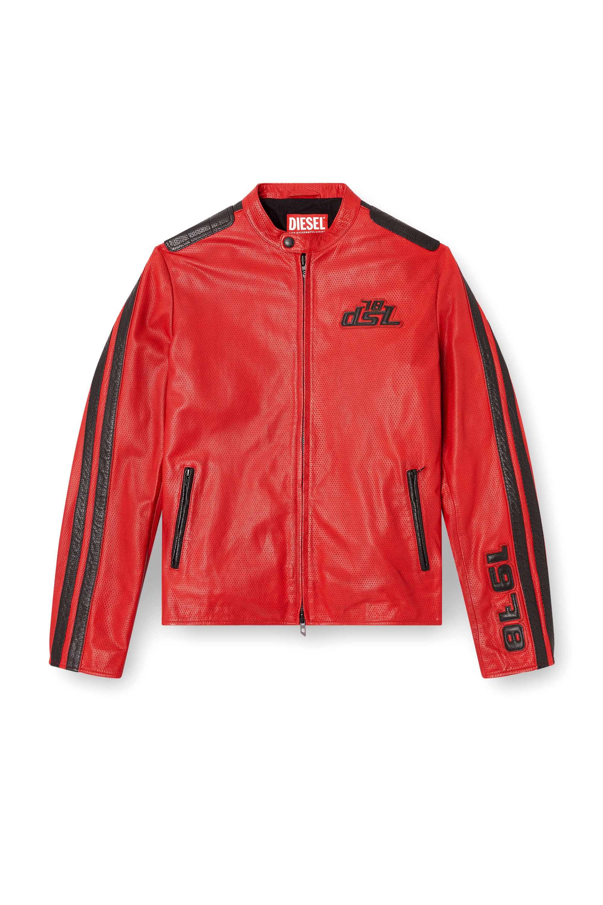 L-POP Biker jacket in perforated leather｜レッド｜ウィメンズ