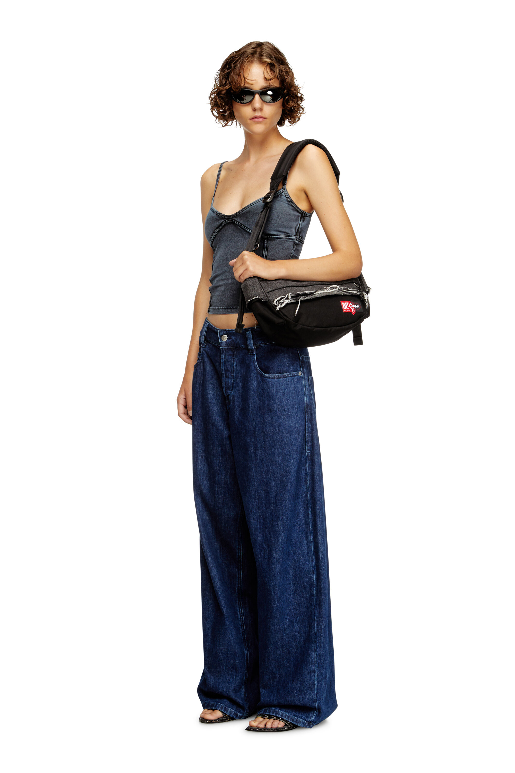 Diesel - DIESEL SHOULDER BAG, Unisex's Shoulder bag in destroyed denim and CORDURA® in ブラック - 7