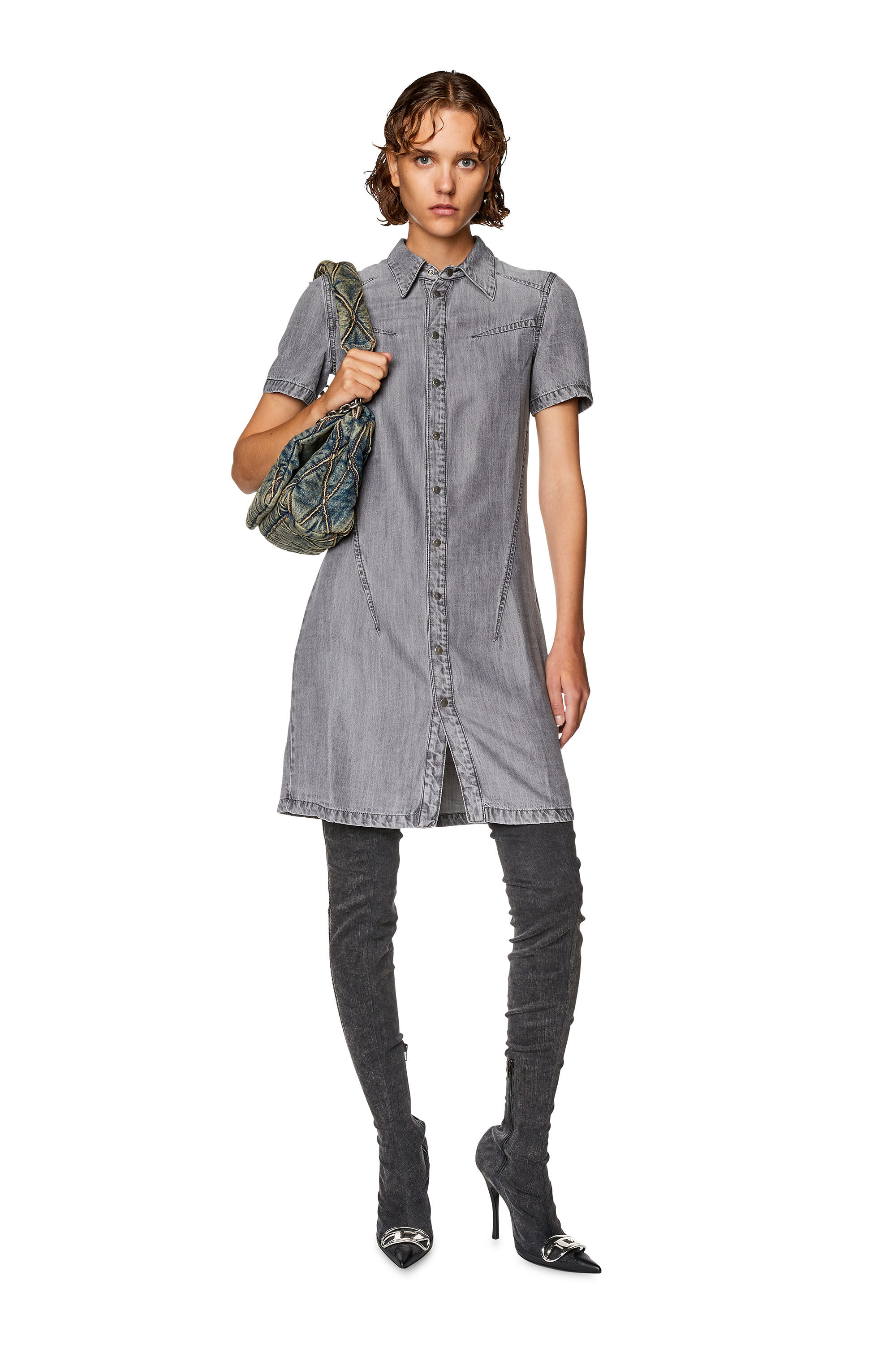 DE-SHIRTY ワンピースブラックデニムミニドレス｜グレー｜ウィメンズ