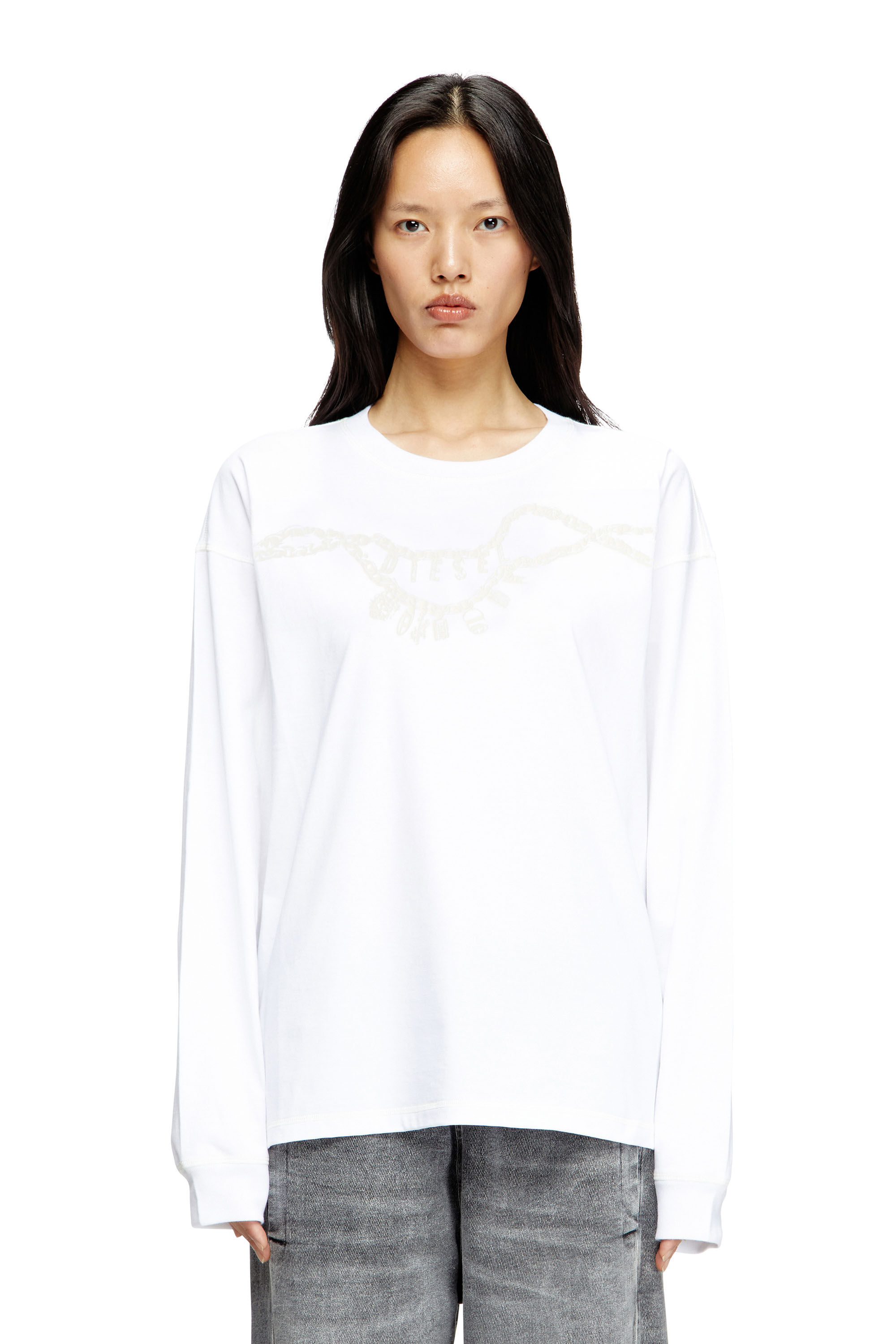 Diesel - T-BOXT-LS-HOSHI, Unisex's Long-sleeve T-shirt with charm necklace print in ホワイト - 5