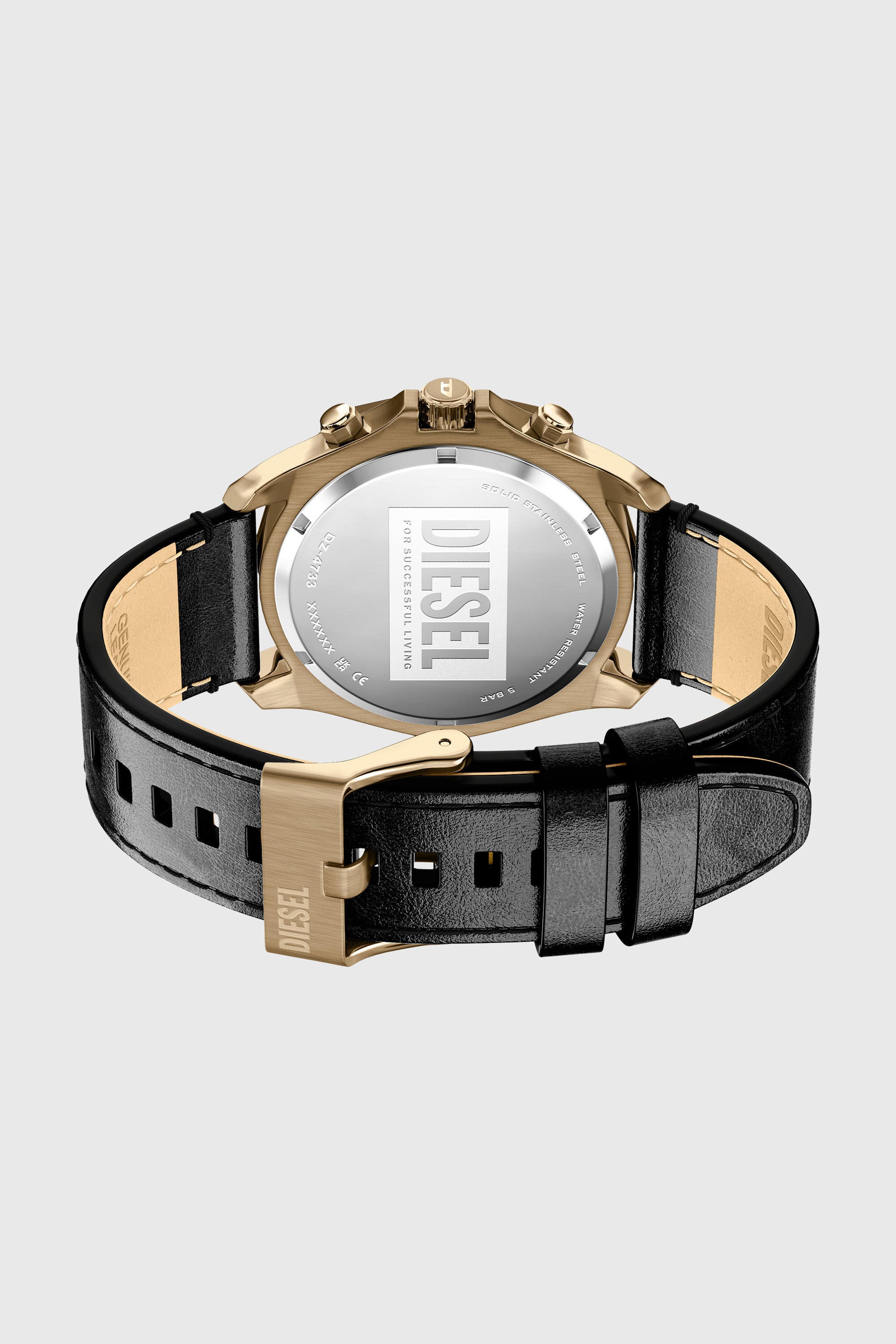 Diesel - DZ4733 WATCH, Male's Stinger antique gold-tone leather watch in ブラック - 5