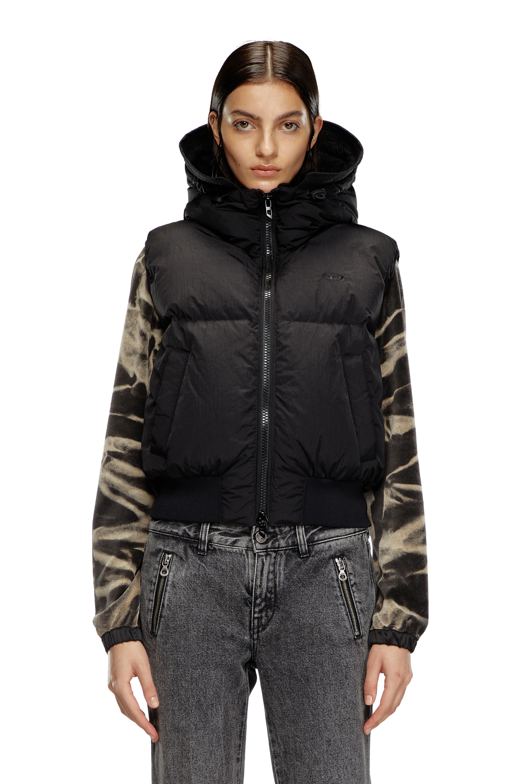 Diesel - W-PEYT-SSL-NEW-P1, Female's Hooded down vest in crinkled nylon in ブラック - 3