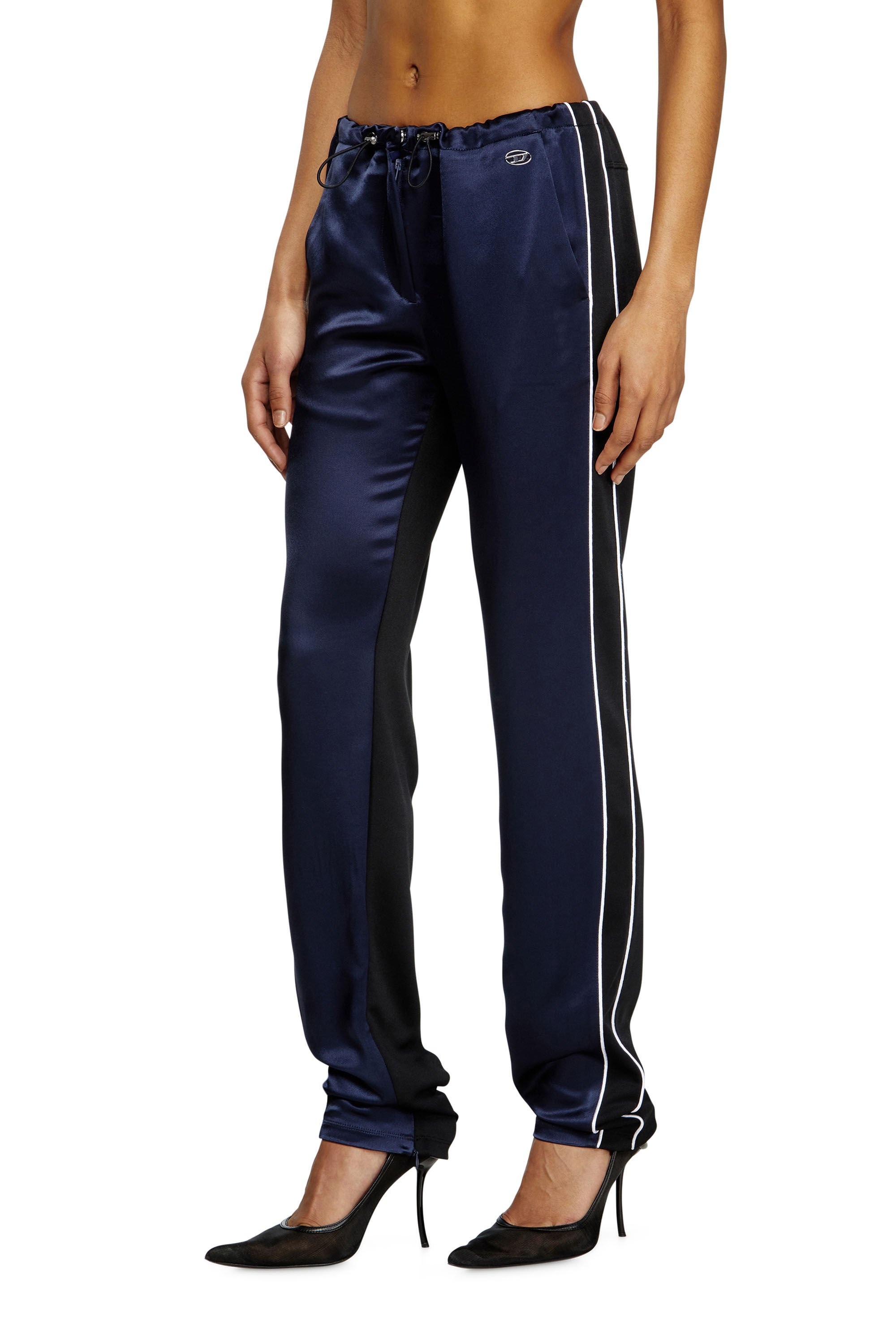 Diesel - P-ROUD, Female's Knit and satin track pants with piping in ブルー - 3
