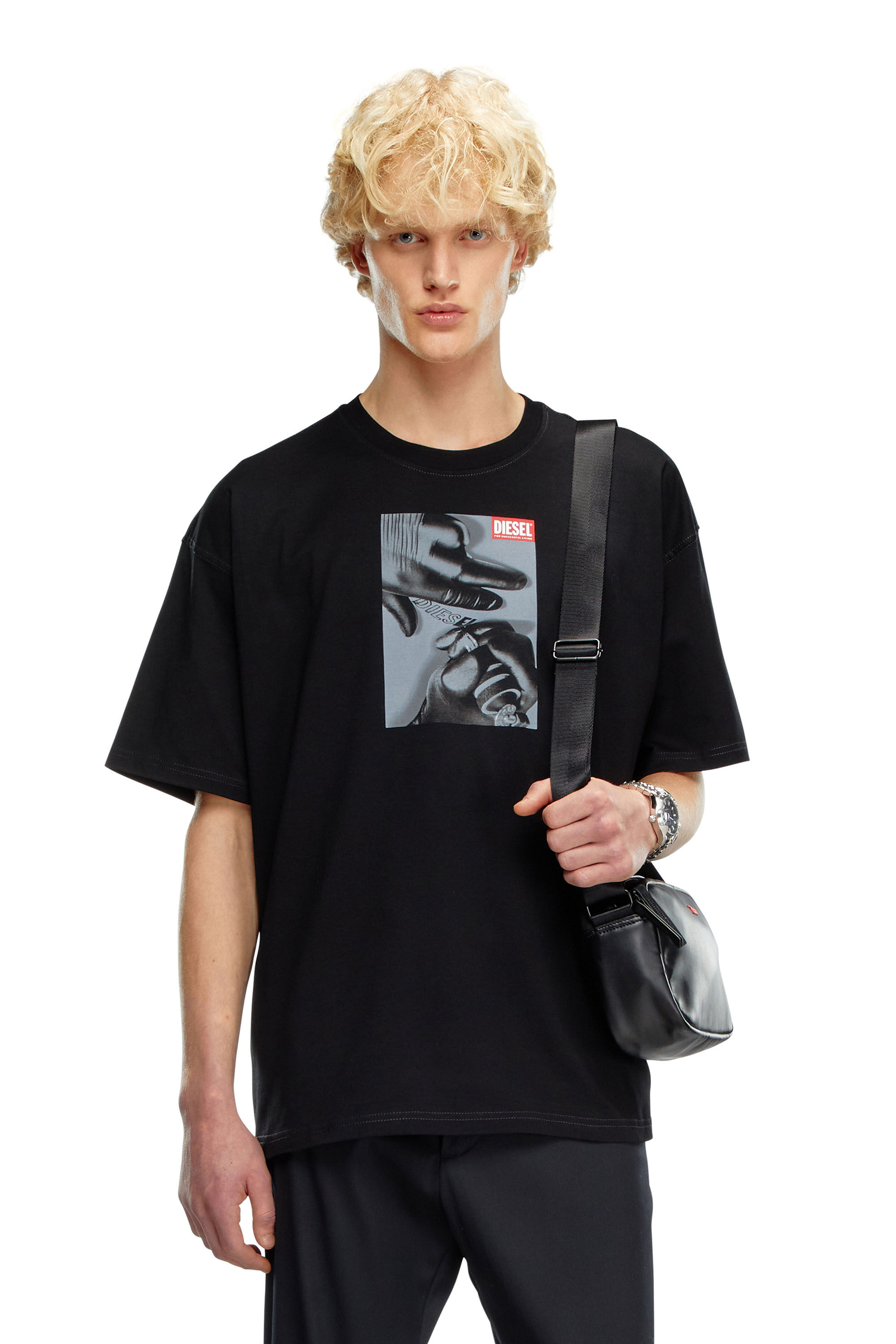 Diesel - T-BOXT-K4, Male's T-shirt with tattoo glove print in ブラック - 3