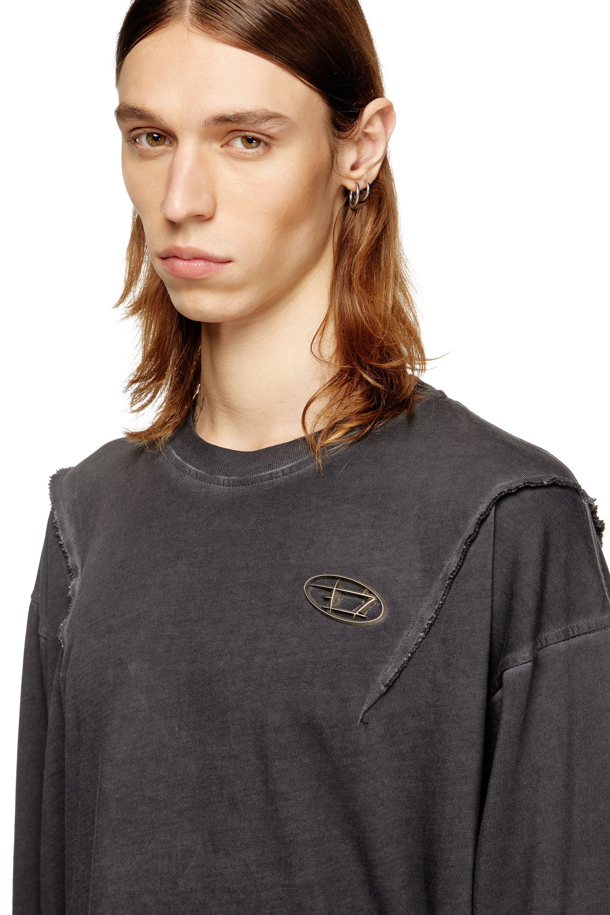 Diesel - T-THUG-T-SHIRT, Unisex's Long-sleeve T-shirt with faded effect in ダークグレー - 5