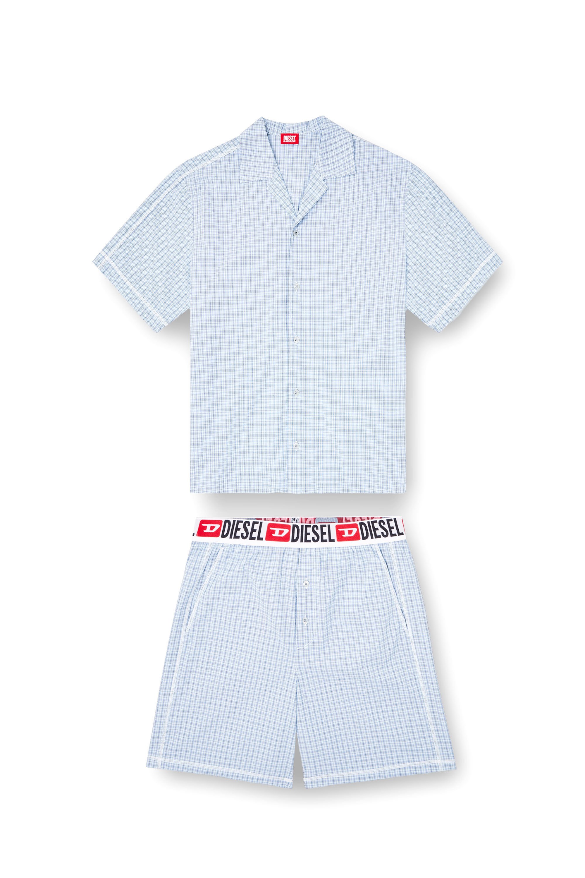 Diesel - SET-RAFAEL-D-CORE, Male's Short pyjamas in check cotton in ライトブルー - 2