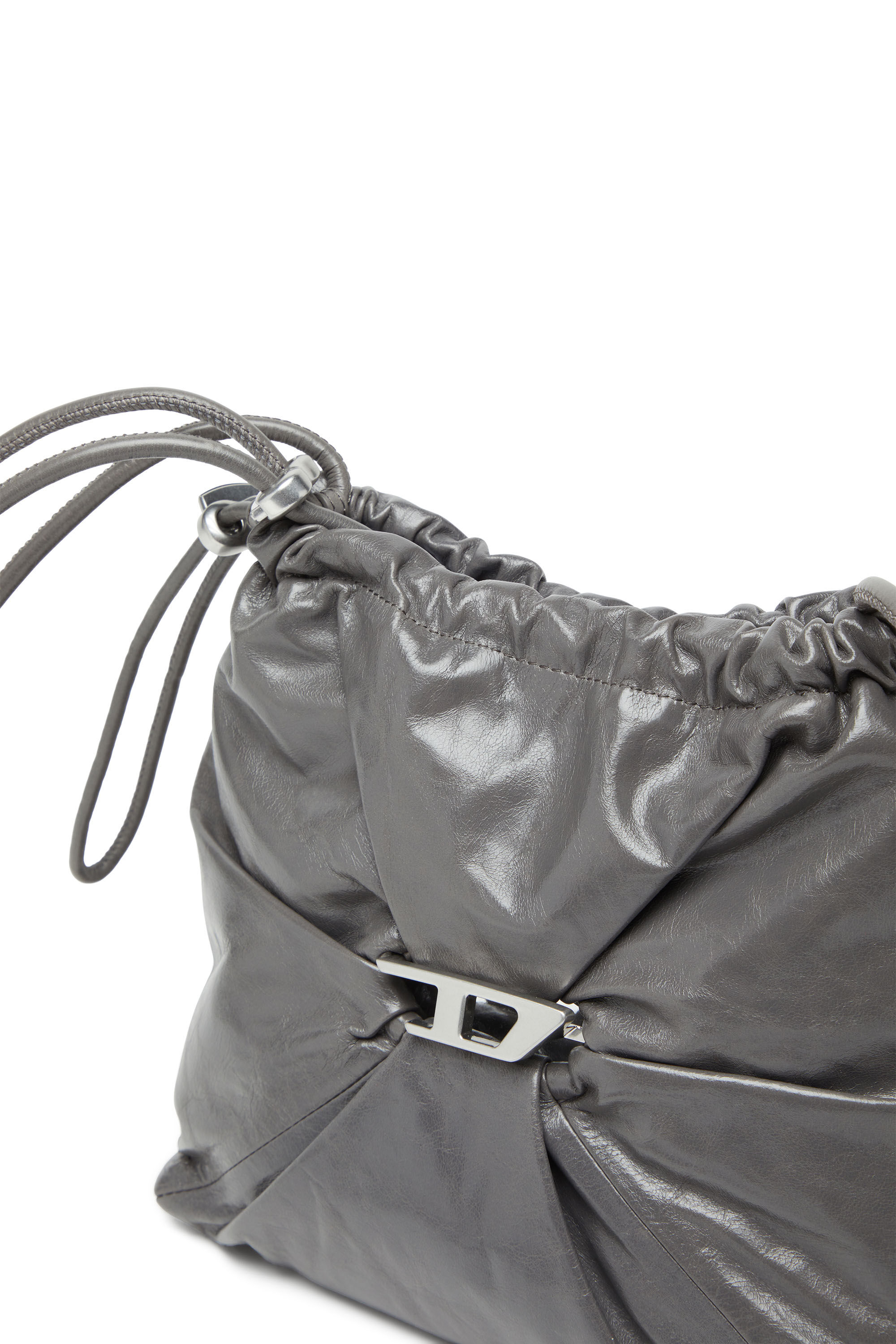 Diesel - SCRUNCH-D BUCKET, Female's Scrunch-D-Bucket bag in shiny wrinkled leather in グレー - 6
