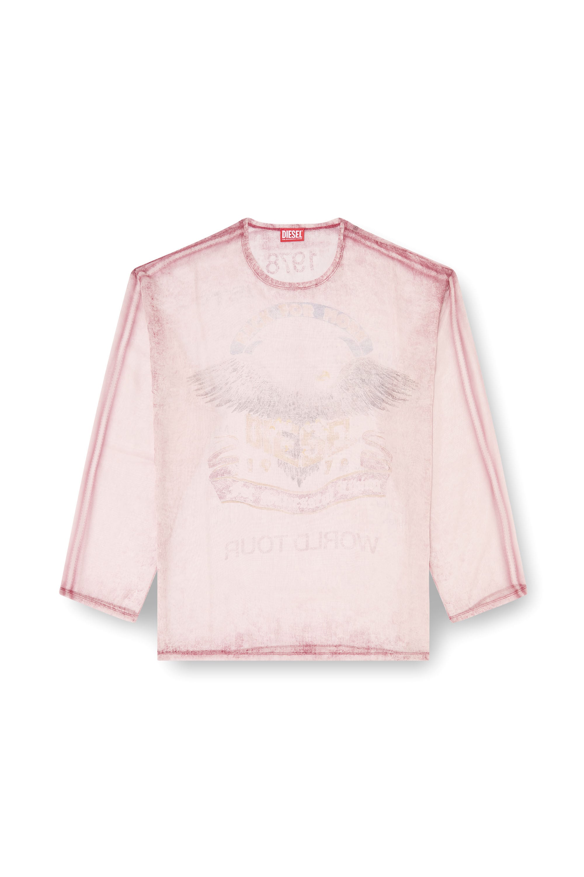 Diesel - T-DOUBLEX-LS, Male's Sheer chiffon top with concert graphics in レッド - 2