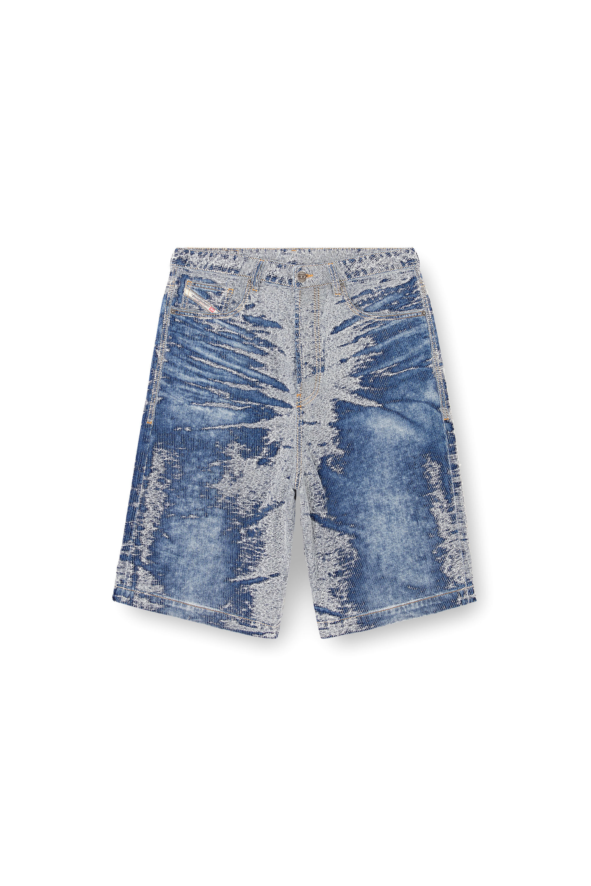 Diesel - D-LIRE-SHORT-S, Male's Shorts in distressed jacquard denim in ミディアムブルー - 2