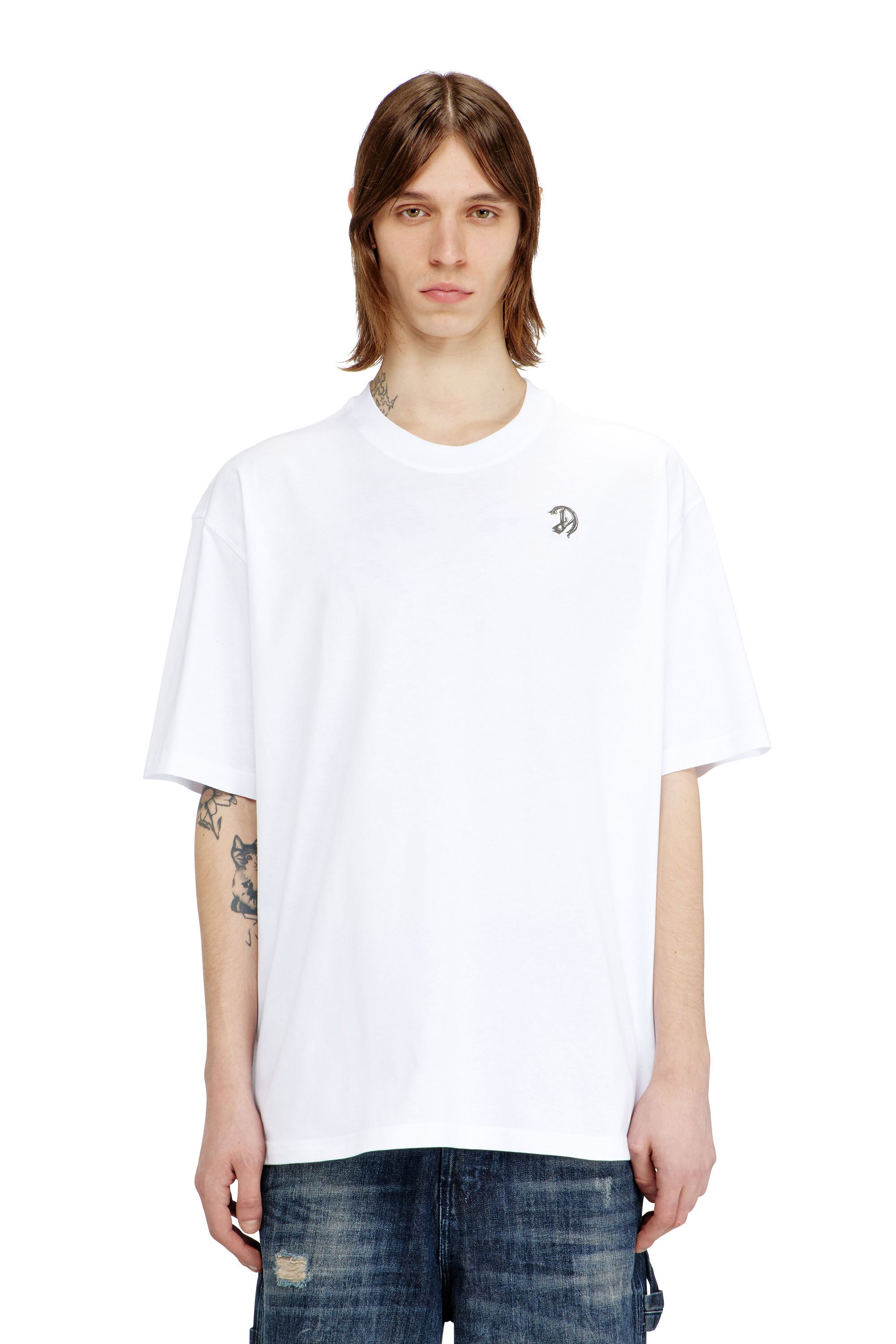 Diesel - T-BOGGY-V2, Male's T-shirt with logo patch and graphic print in ホワイト - 3