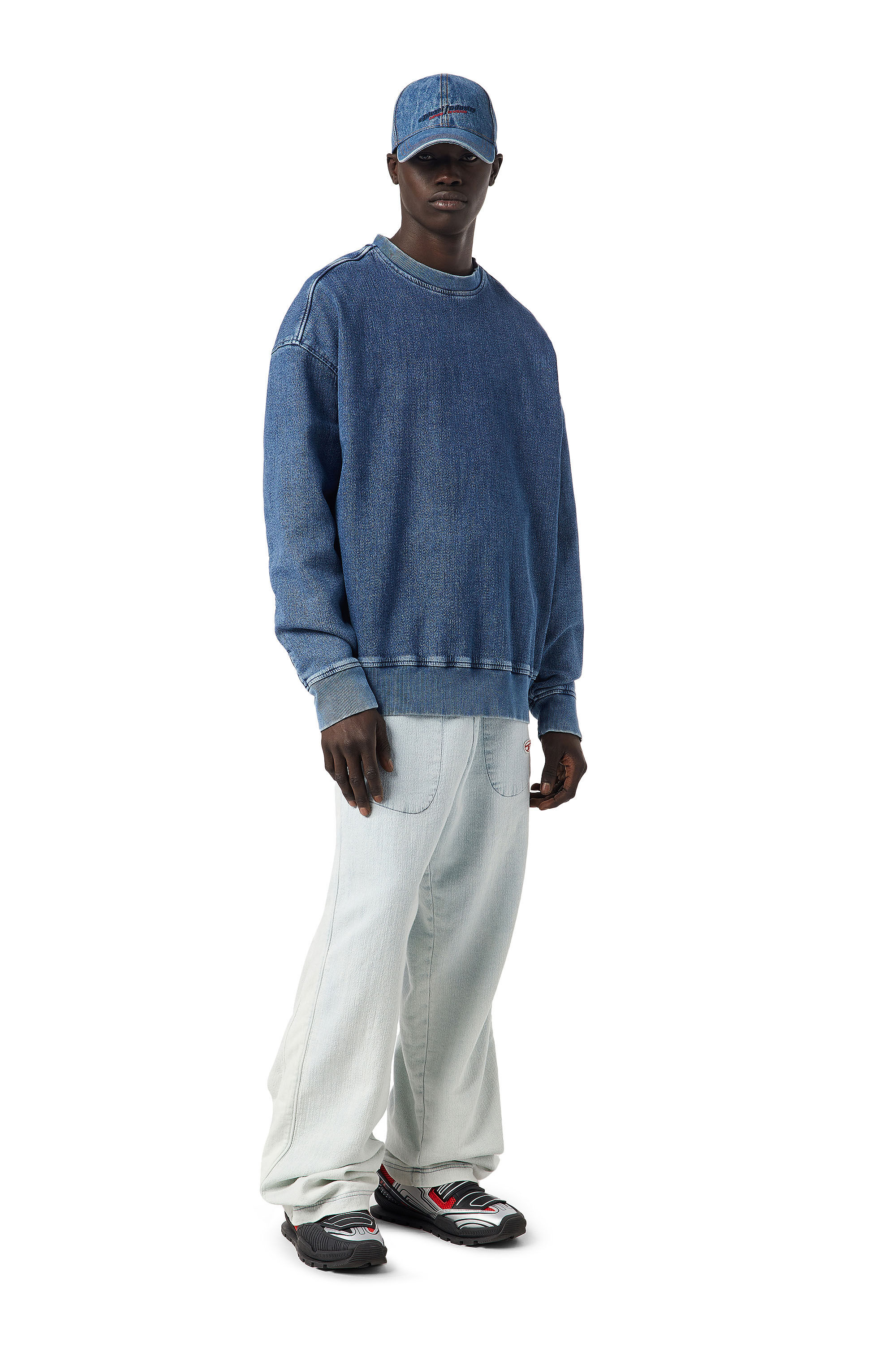 Diesel - D-KRIB TRACK DENIM SWEATSHIRT, ミディアムブルー - Image 1