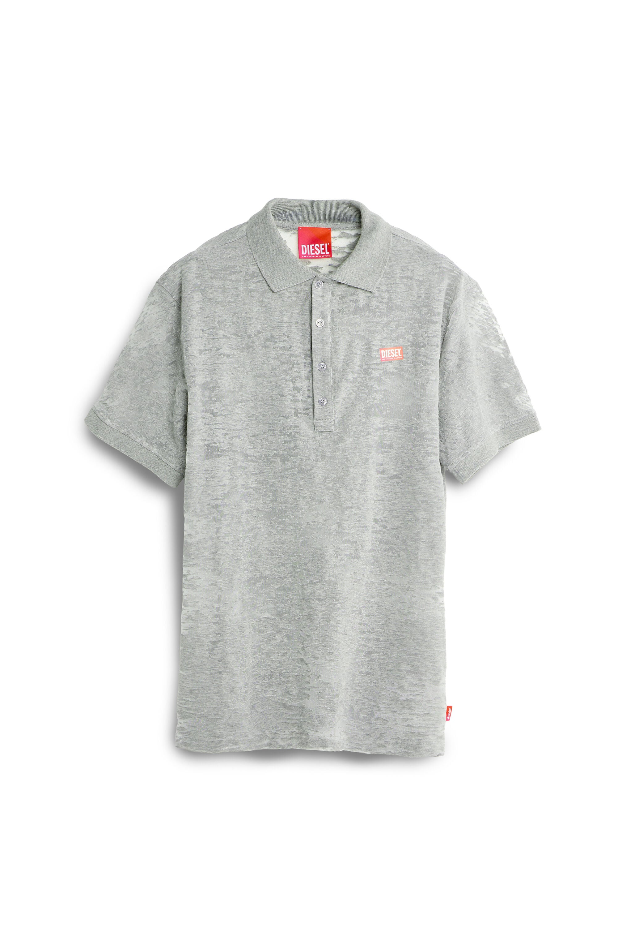 Diesel - PR-T-REJUST, Male's Polo shirt in all-over devor&eacute; jersey in ライトグレー - 2