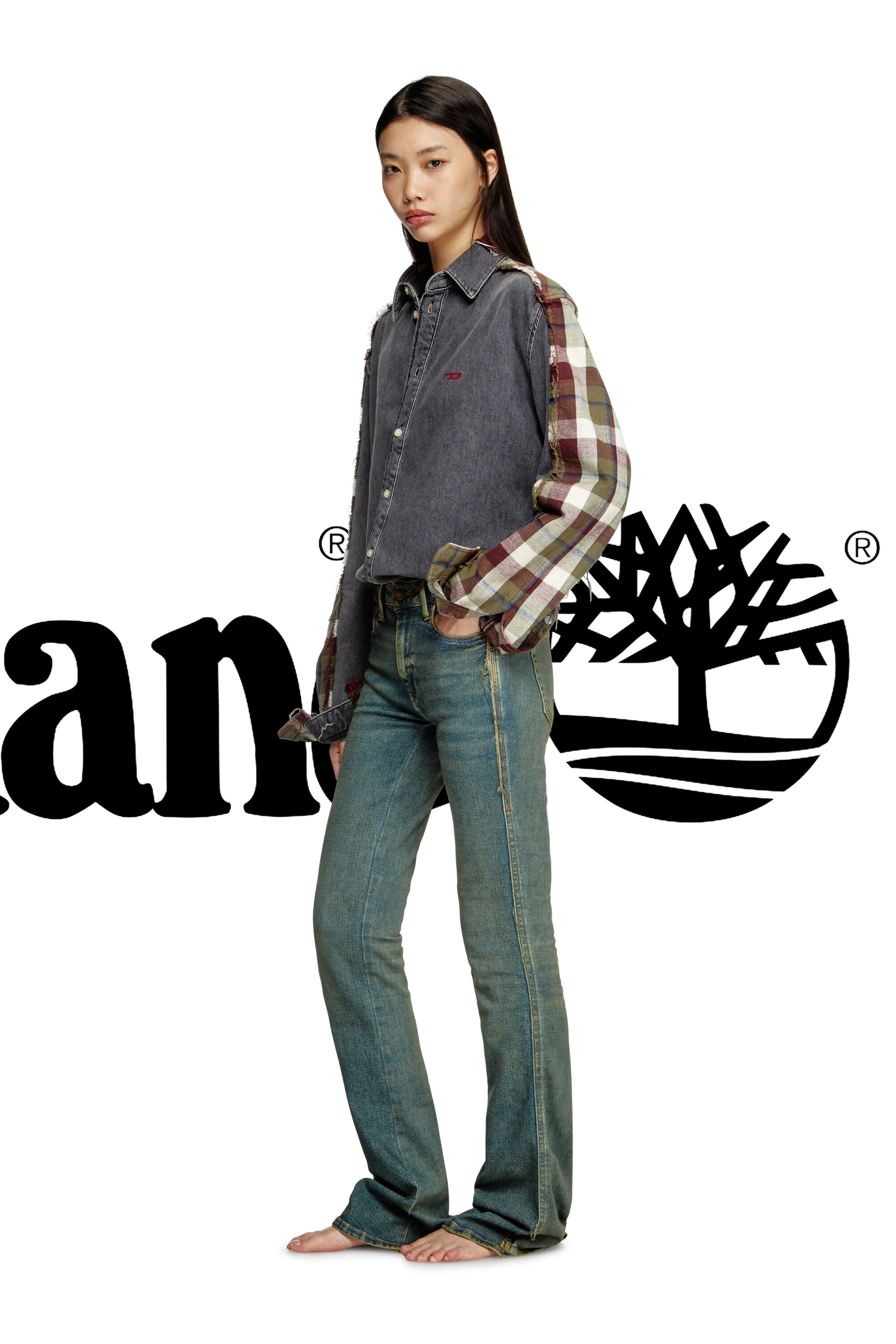 Diesel - Shirt Dieseloves 7A, Unisex's Denim and check shirt in グレー/レッド - 8