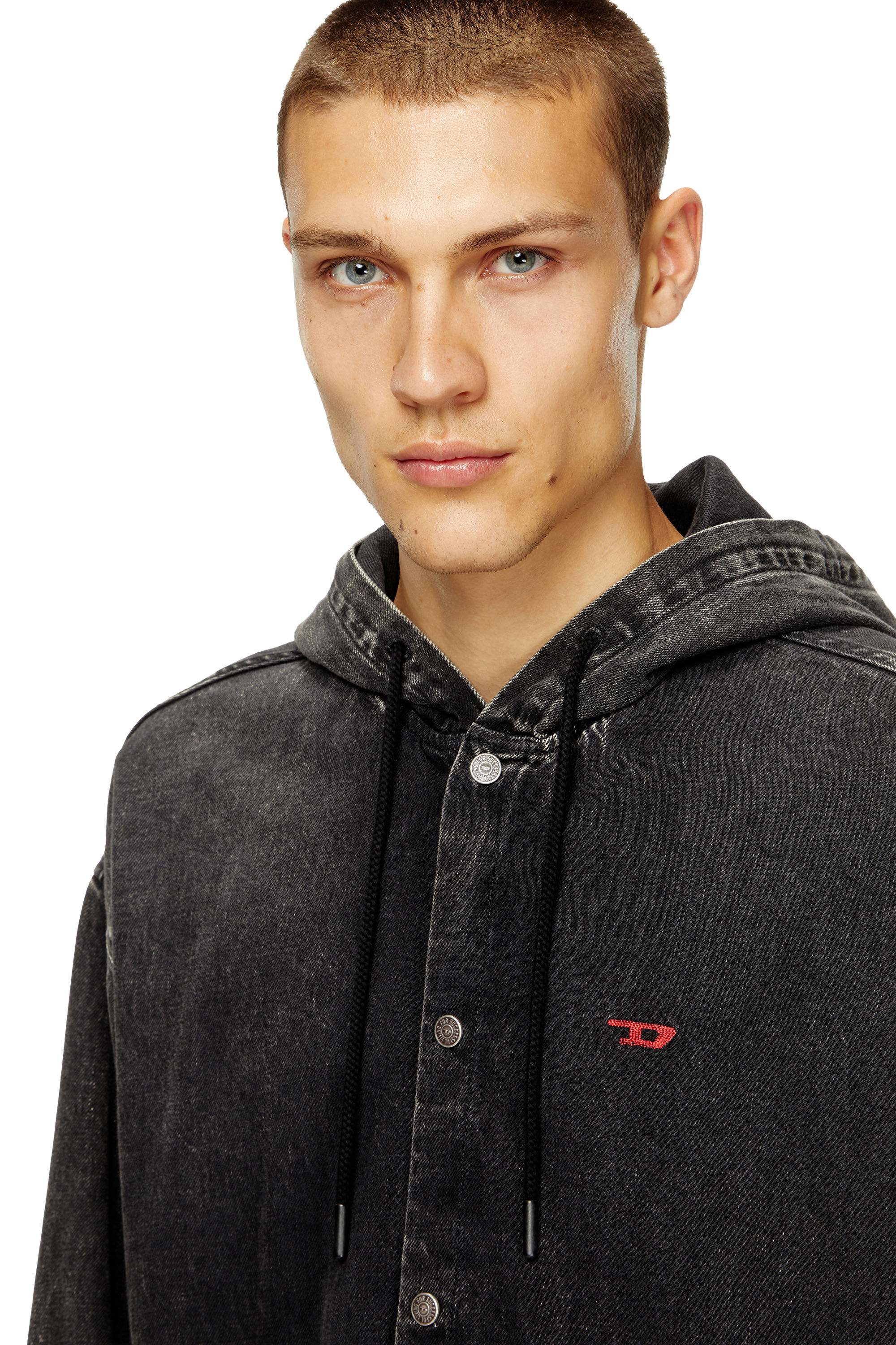 Diesel - D-DEWNY-HOOD, Male's Hybrid shirt in Tencel denim in ブラック - 4