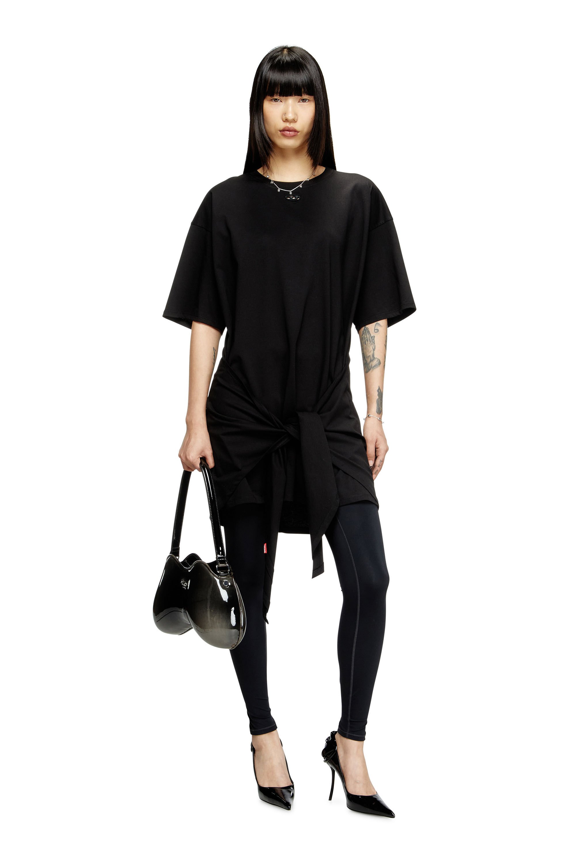 Diesel - D-EIVOR, Female's T-shirt dress with tie front in ブラック - 1