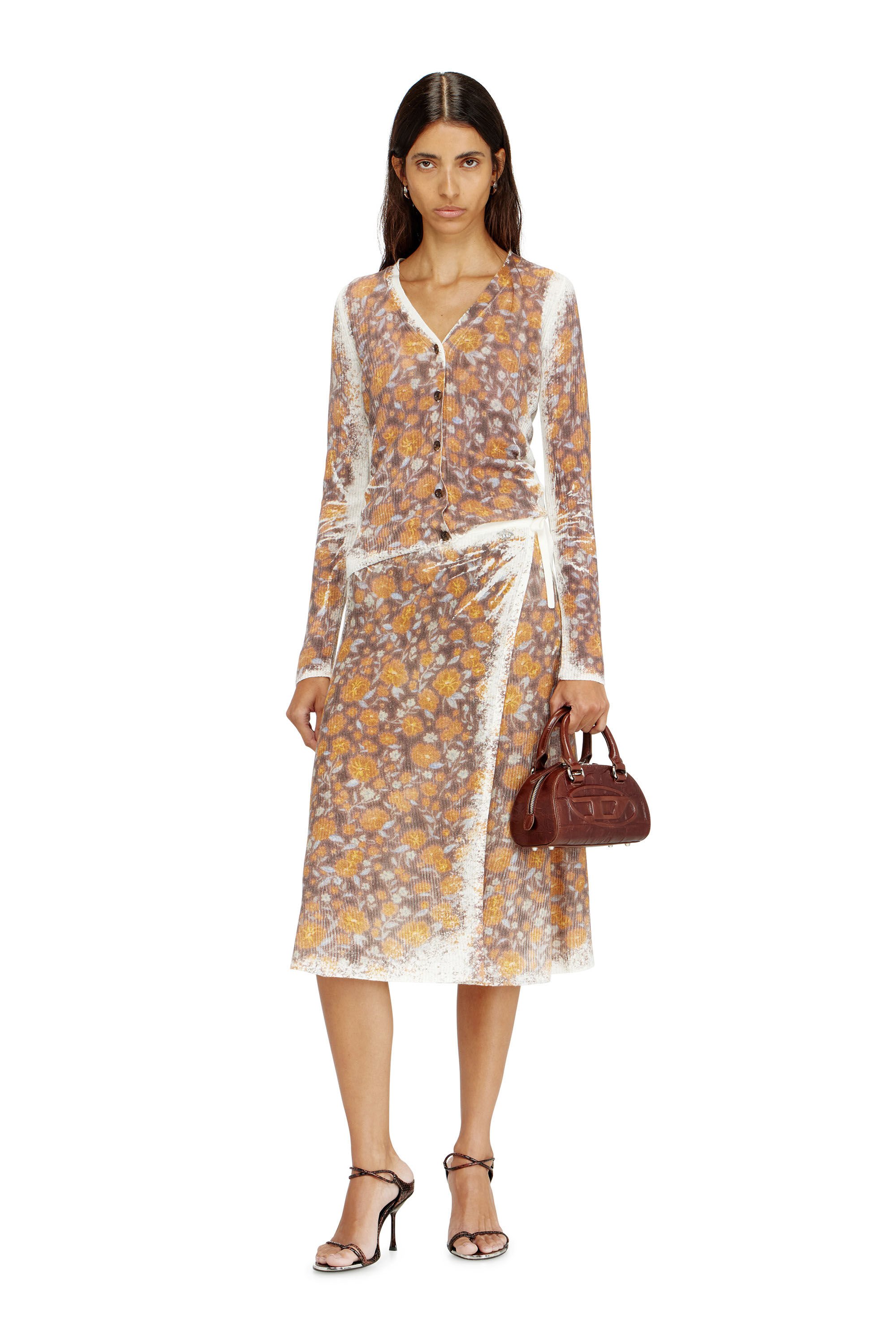 Diesel - M-BLOMIEN, Female's Floral-print cardigan in linen knit in ブラウン - 1