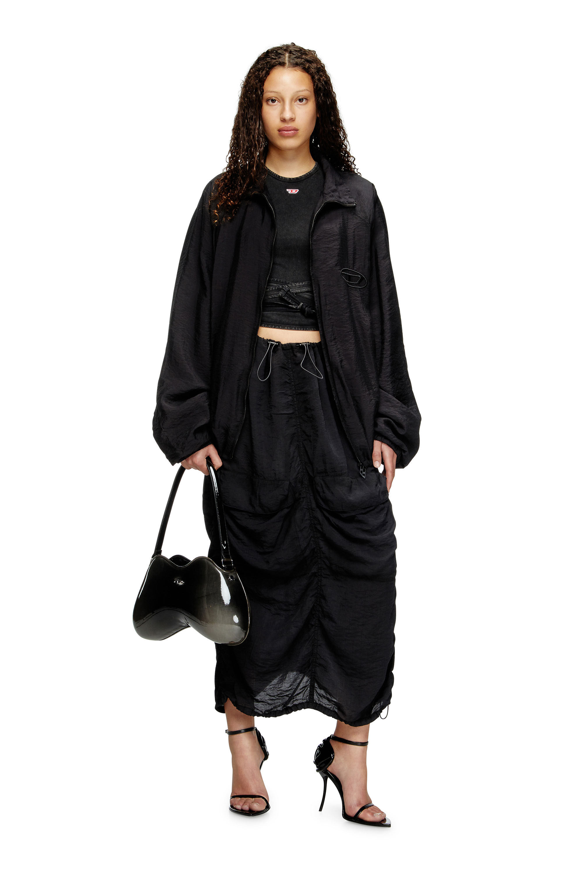 Diesel - O-RACLE, Female's Cargo midi skirt in treated viscose-nylon in ブラック - 1