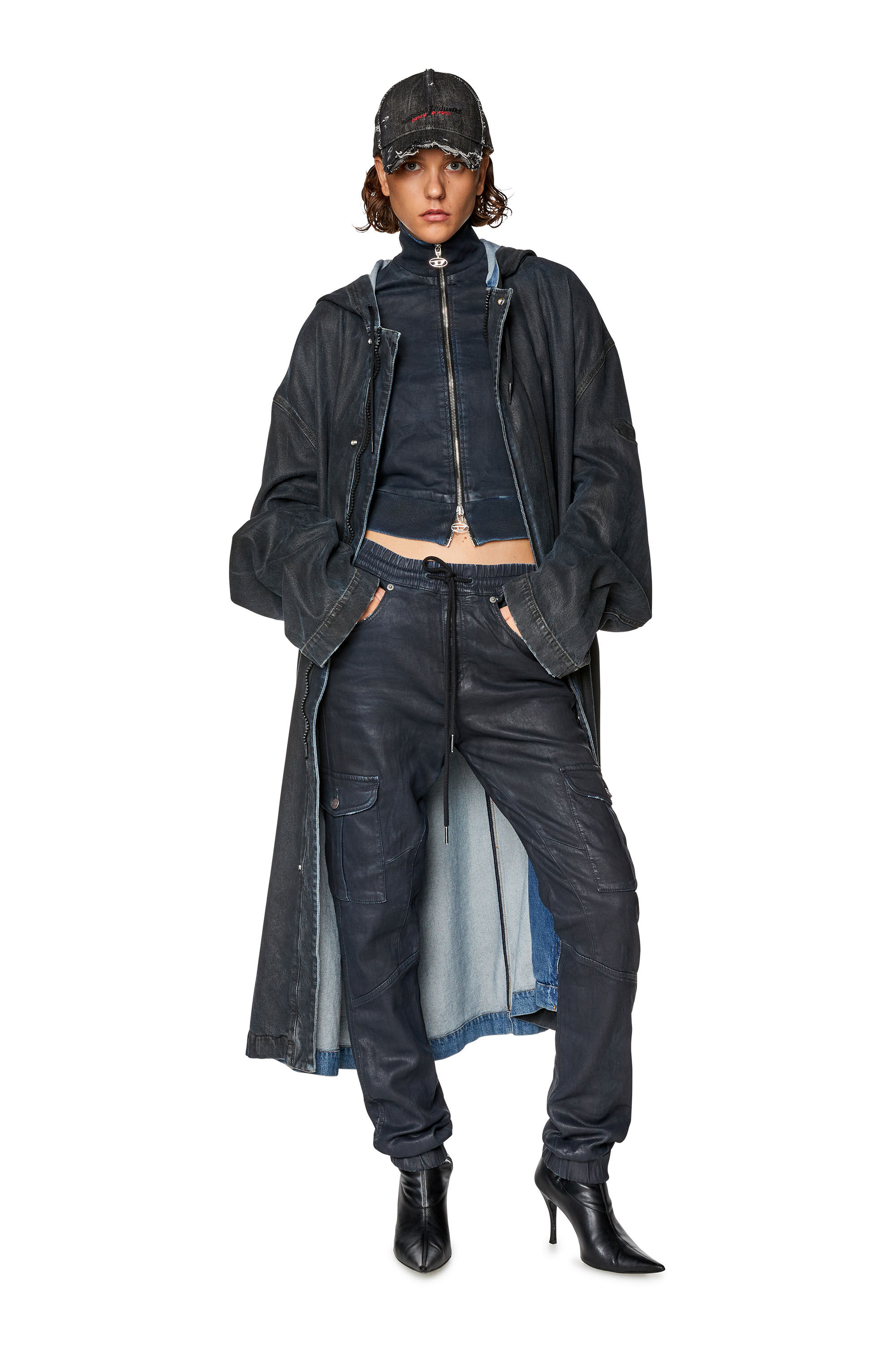 Diesel - D-EMY-NE, Female's スウェットデニムブルゾンジャケット in ダークブルー - 1