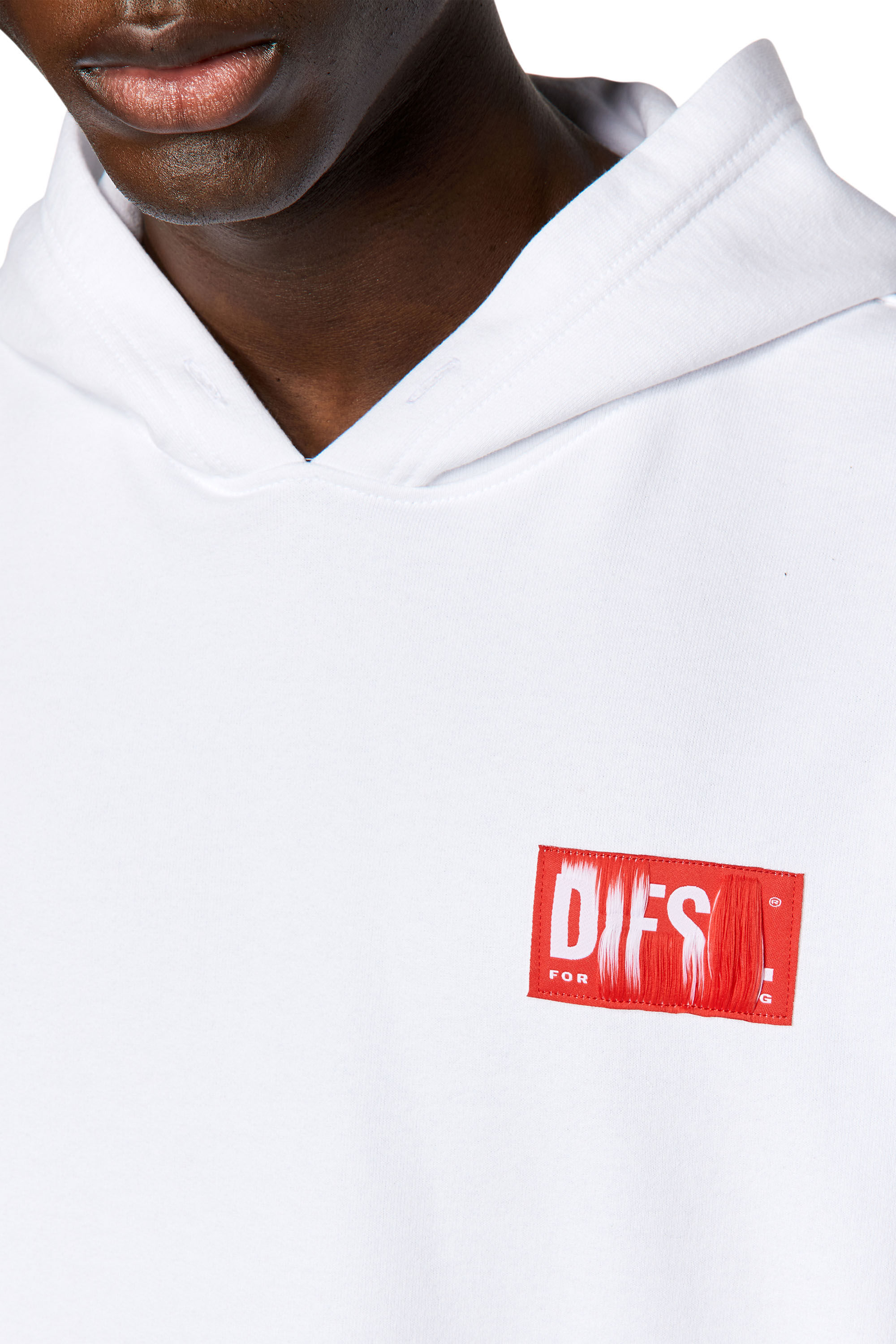 Diesel - S-NLABEL-HOOD, Male's パーカー デストロイドロゴ in ホワイト - 4