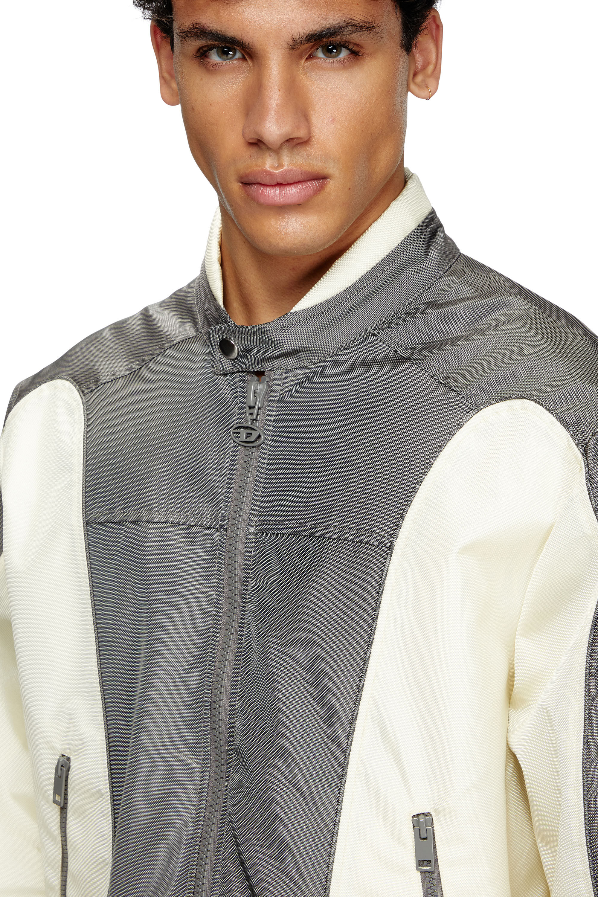 Diesel - J-BLINK-A, Male's Colour-block biker jacket with piping in グレー/ホワイト - 4