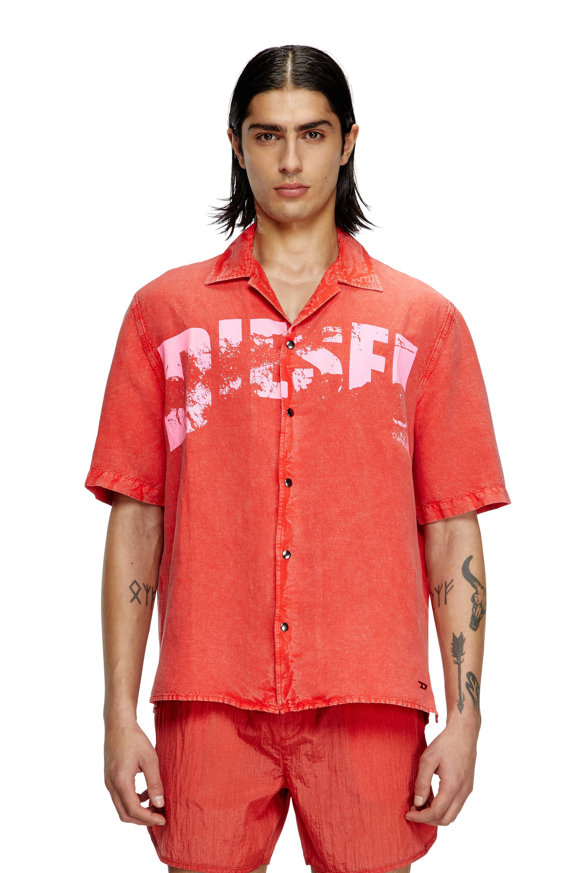 Diesel - CHARLES-D-POP, Male's Beach shirt in linen blend in レッド - 1