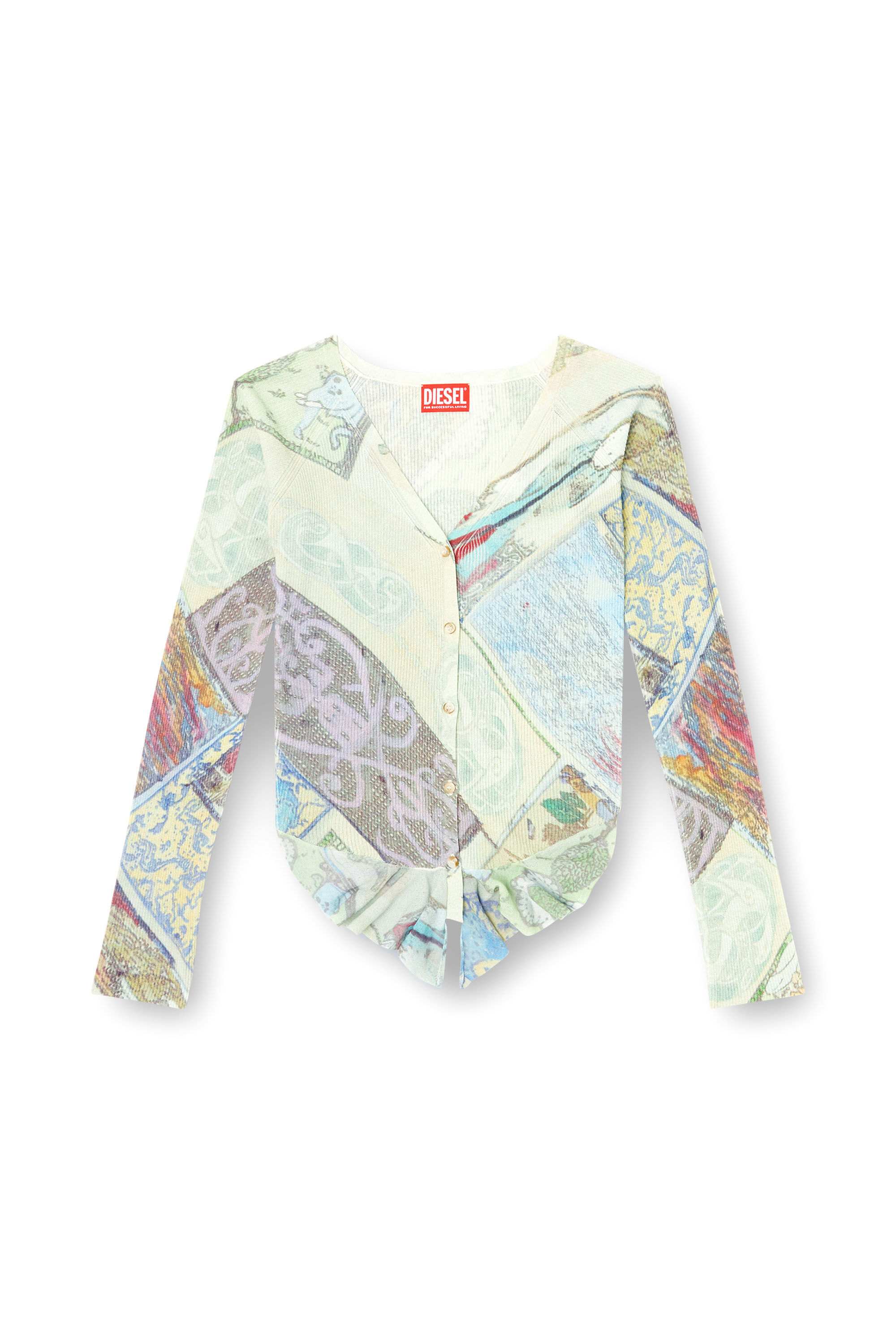 Diesel - M-FIORINA, Female's Cropped cardigan with medieval print in ブルー/グリーン - 2