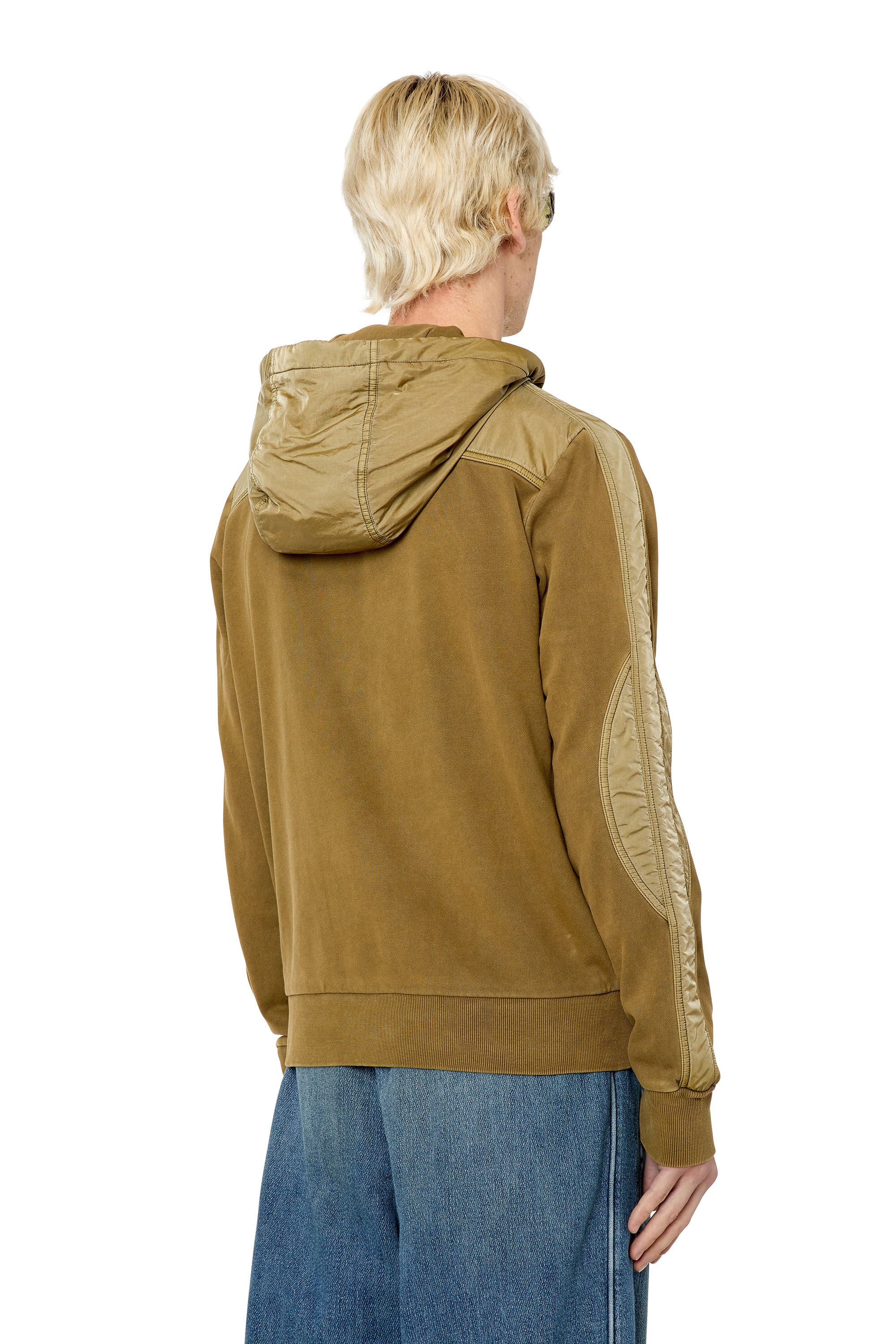 Diesel - S-SOFOGINN, Male's スウェット ジップアップ パーカー 3Dポケット ナイロン切り返し in ミリタリーグリーン - 5
