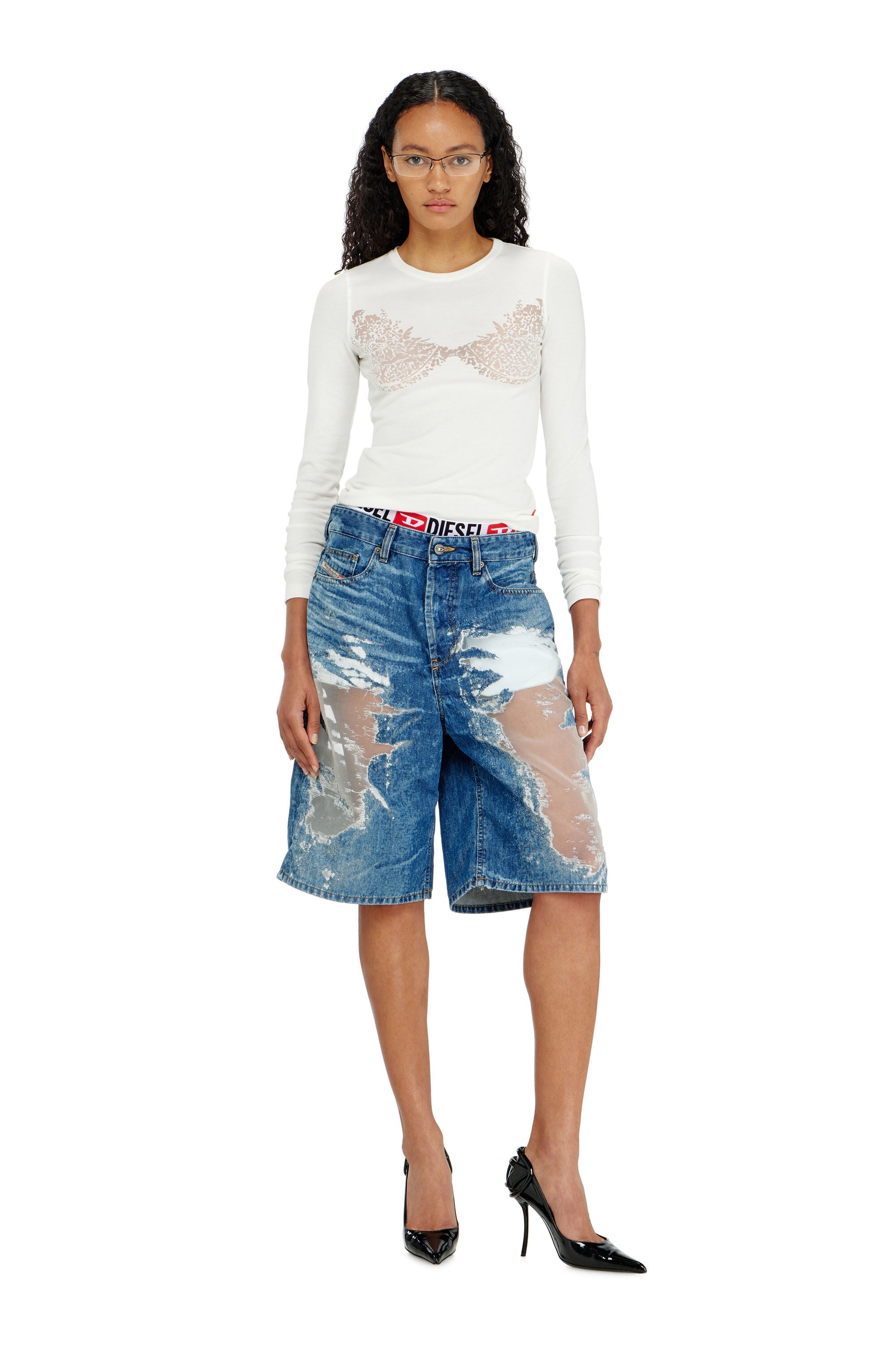 Diesel - PR-DE-SIRE-SHORT, Unisex's Shorts in devor&eacute; denim in ミディアムブルー - 6