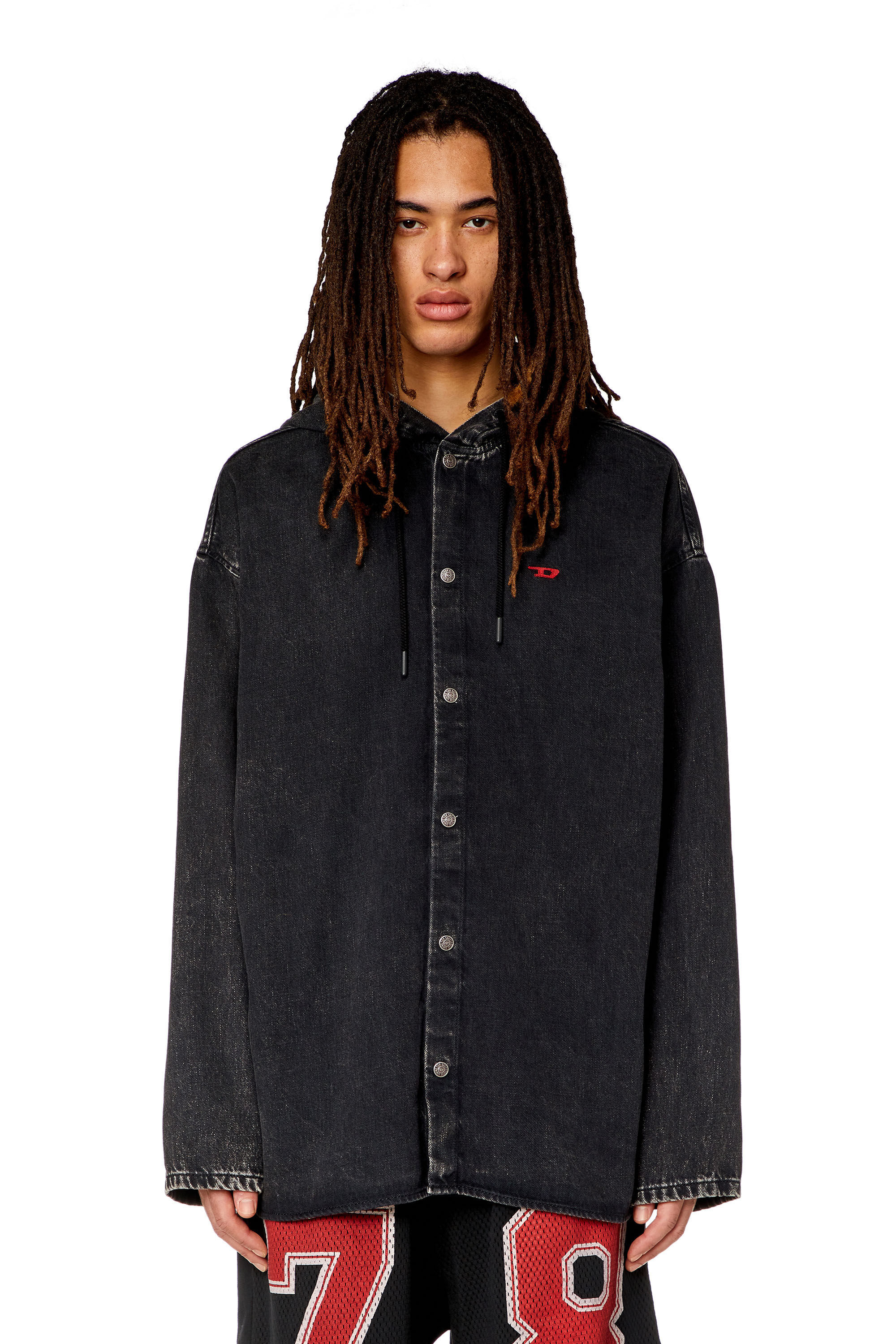 Diesel - D-DEWNY-HOOD, Male's Hybrid shirt in Tencel denim in ブラック - 3