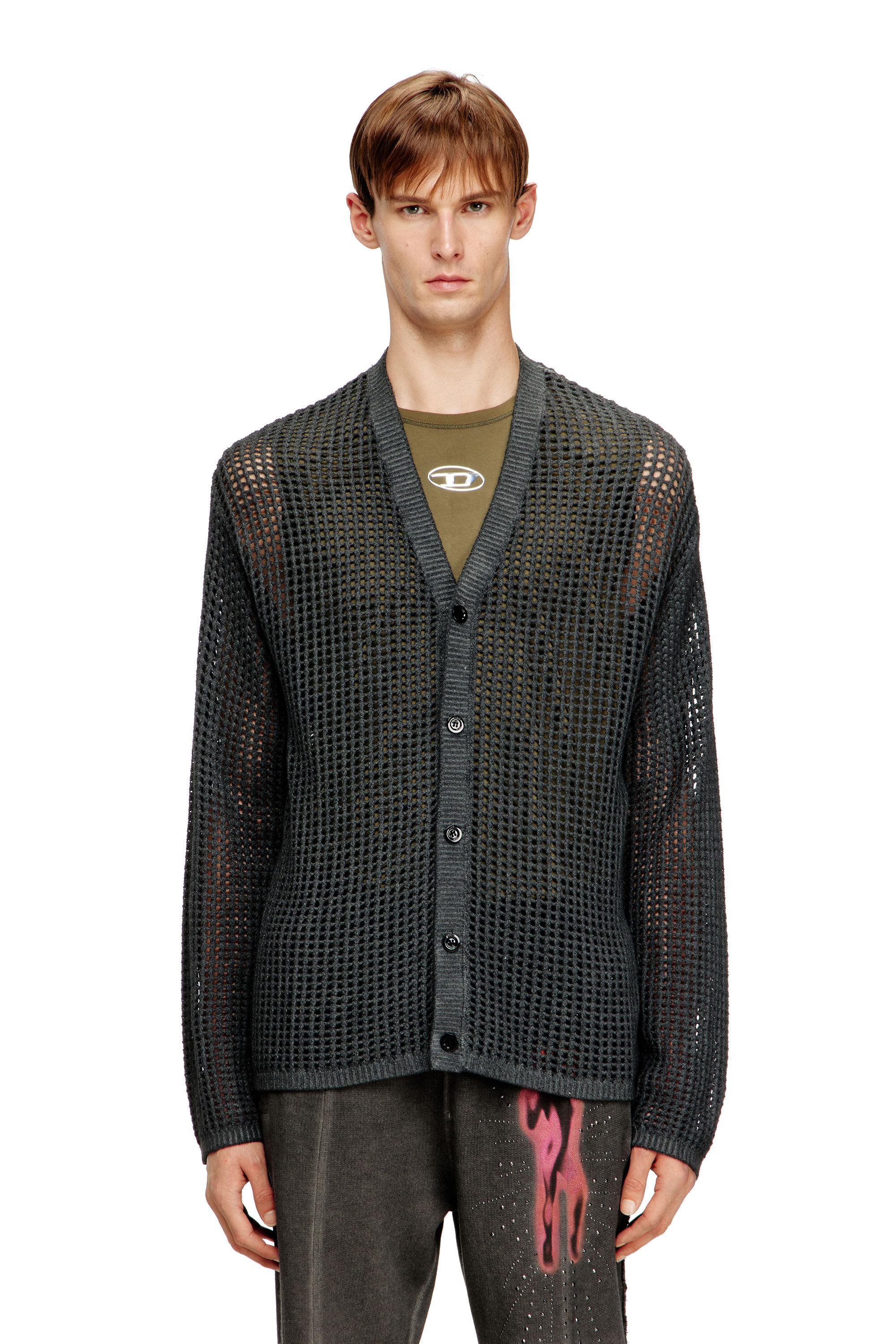 DIESEL グレー カーディガン　キラキラ K-ROQUETE カーディガン｜グレー｜メンズ｜DIESEL