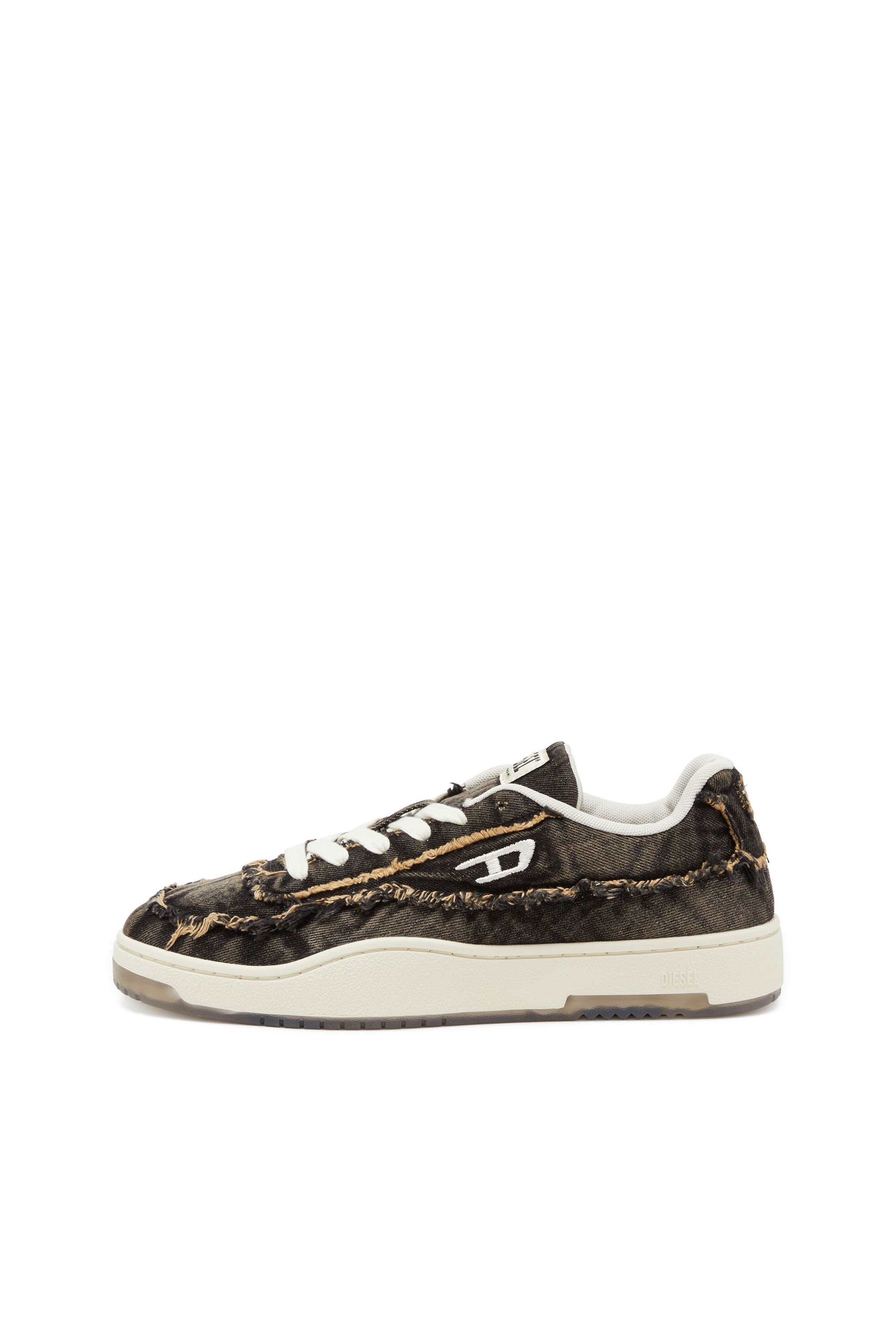 Diesel - S-TRACKER-D LOW, Male's S-Tracker-D-Frayed denim sneakers with transparent sole in ブラック - 8
