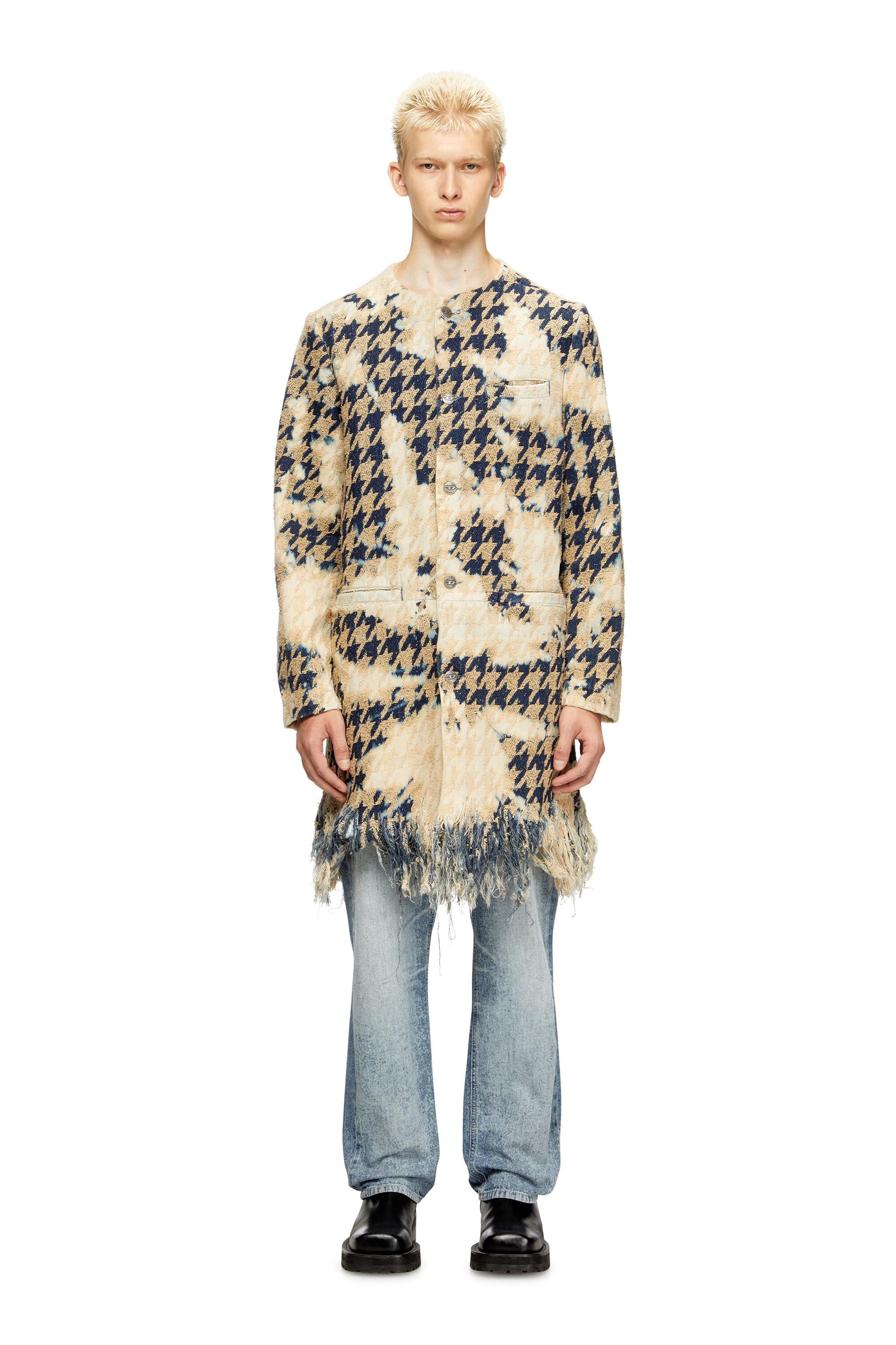 D-LOT-FSH1 Coat in houndstooth-weave denim｜マルチカラー