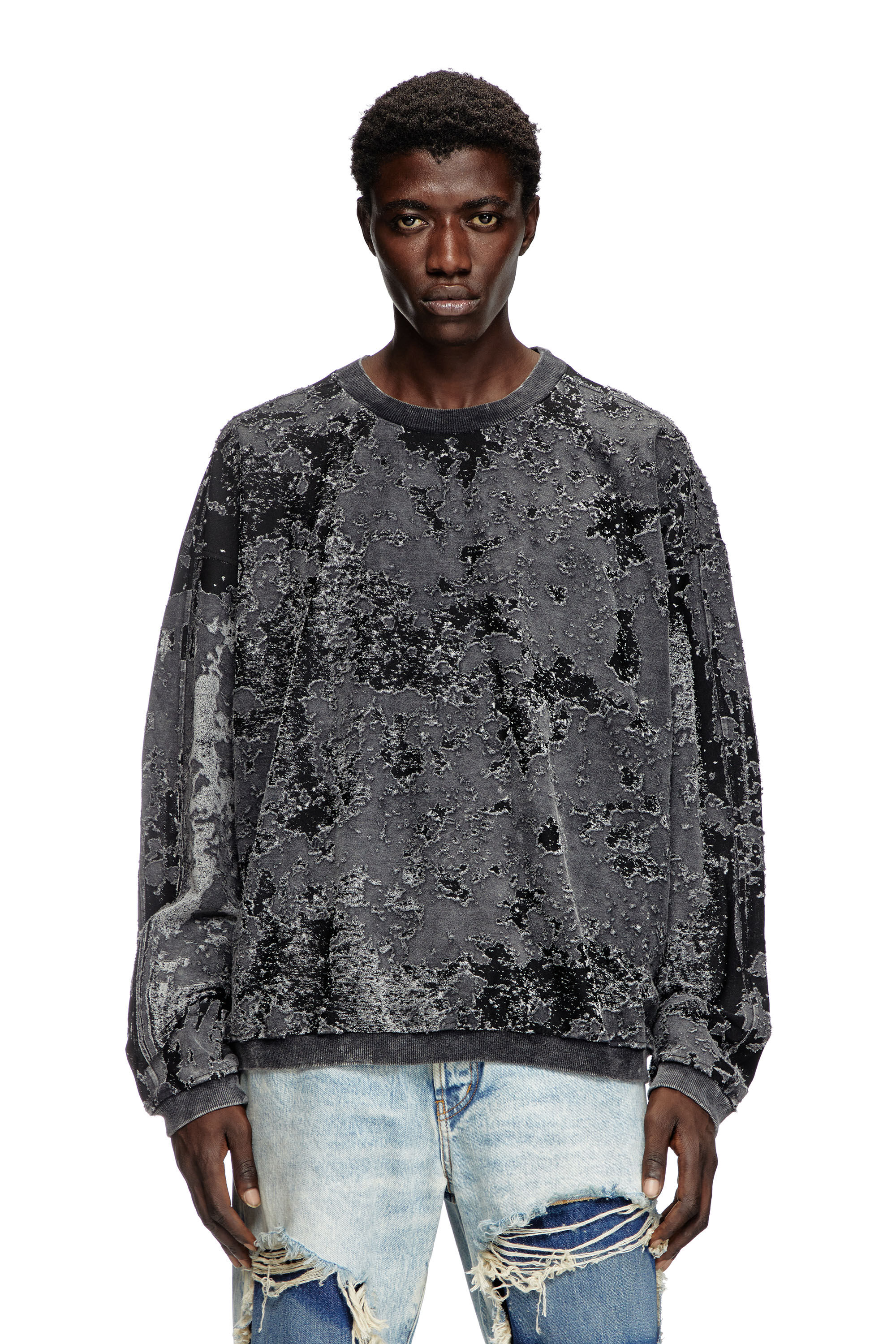 Diesel - S-ARISY, Male's Burnout sweatshirt with camo effect in ブラック - 3