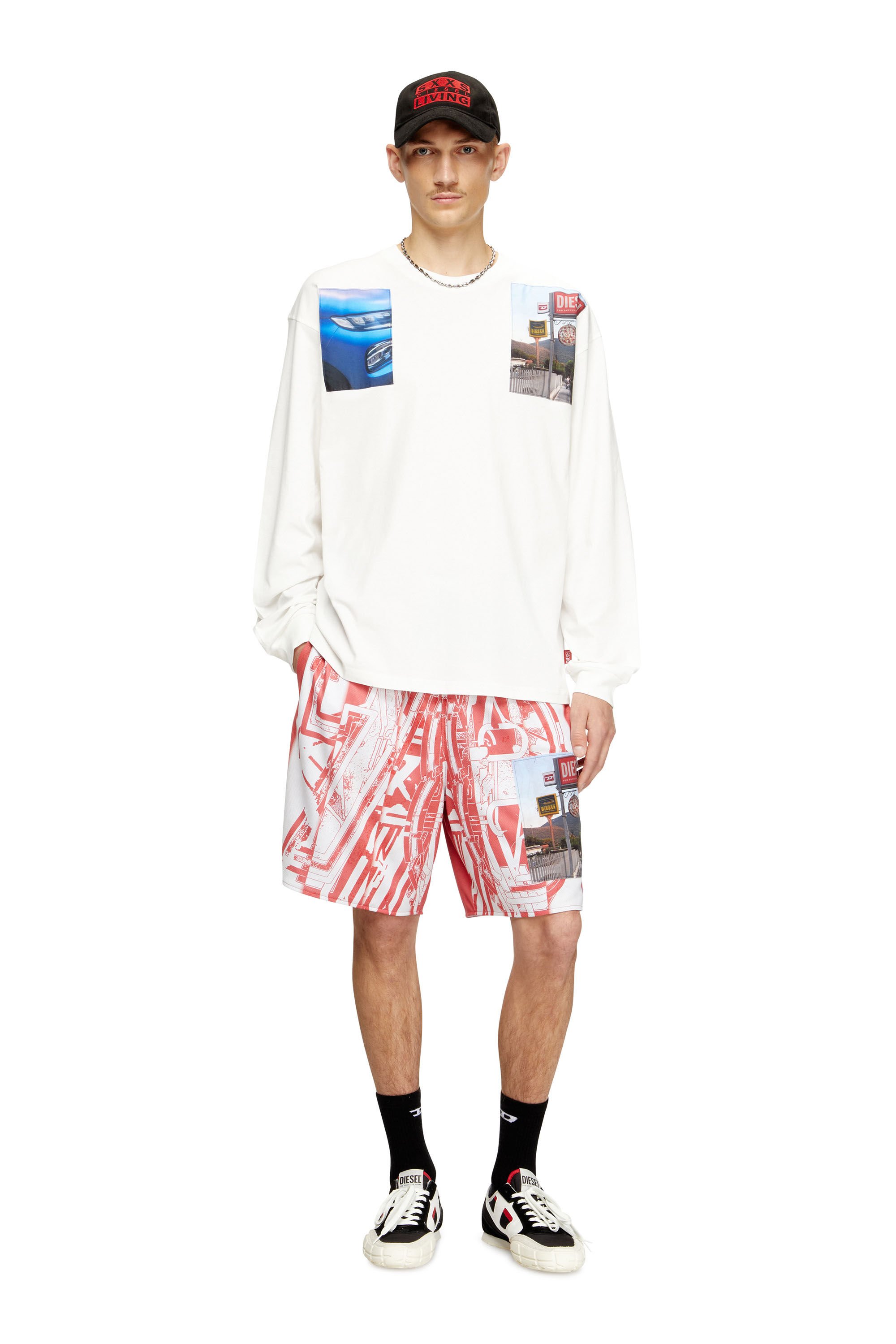 Diesel - T-BOXT-LS-T5, Male's Long-sleeve T-shirt with logo photo patches in ホワイト - 1