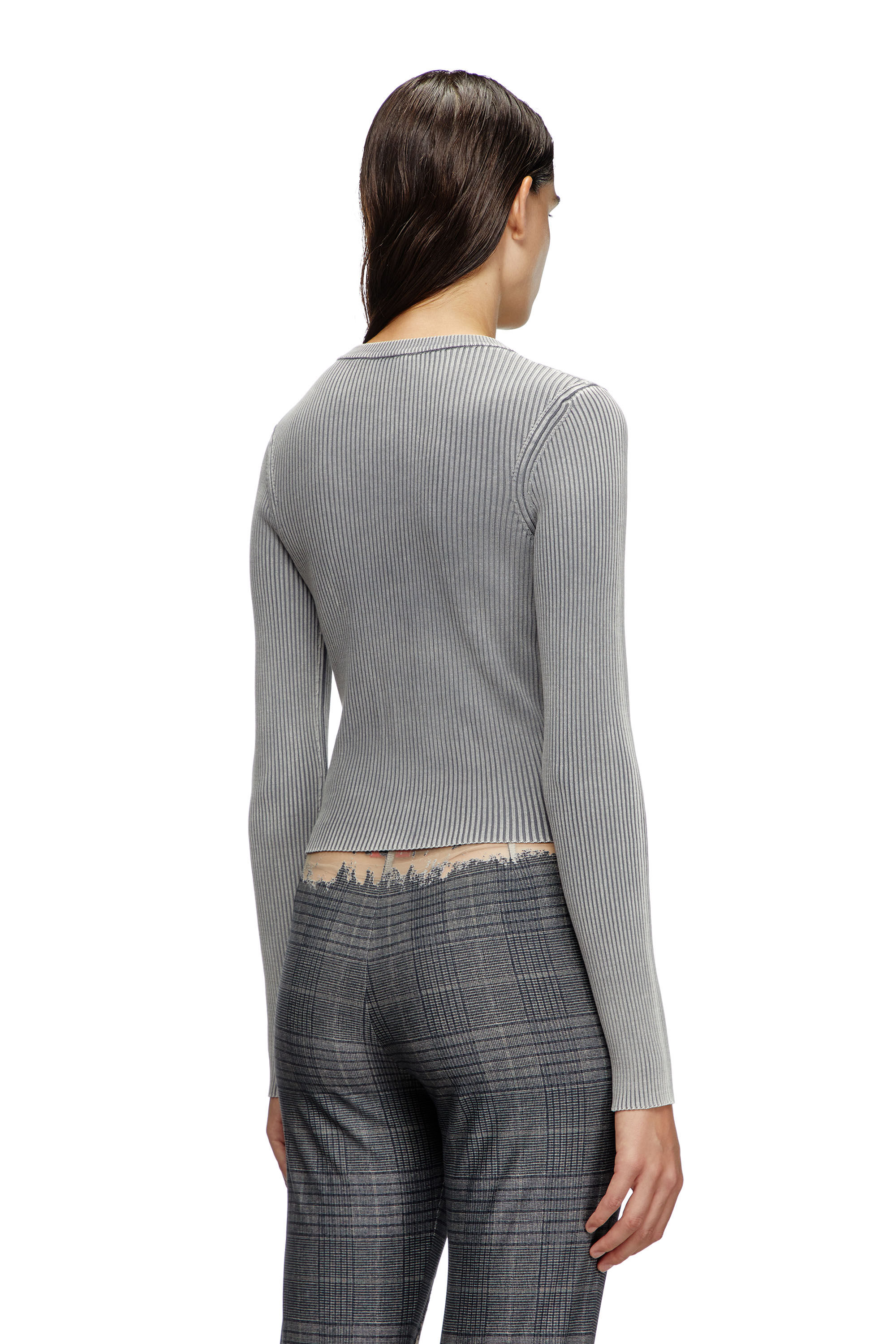 Diesel - M-VALARY-R, Female's Cropped knit top with rusty-look Oval D in グレー - 4