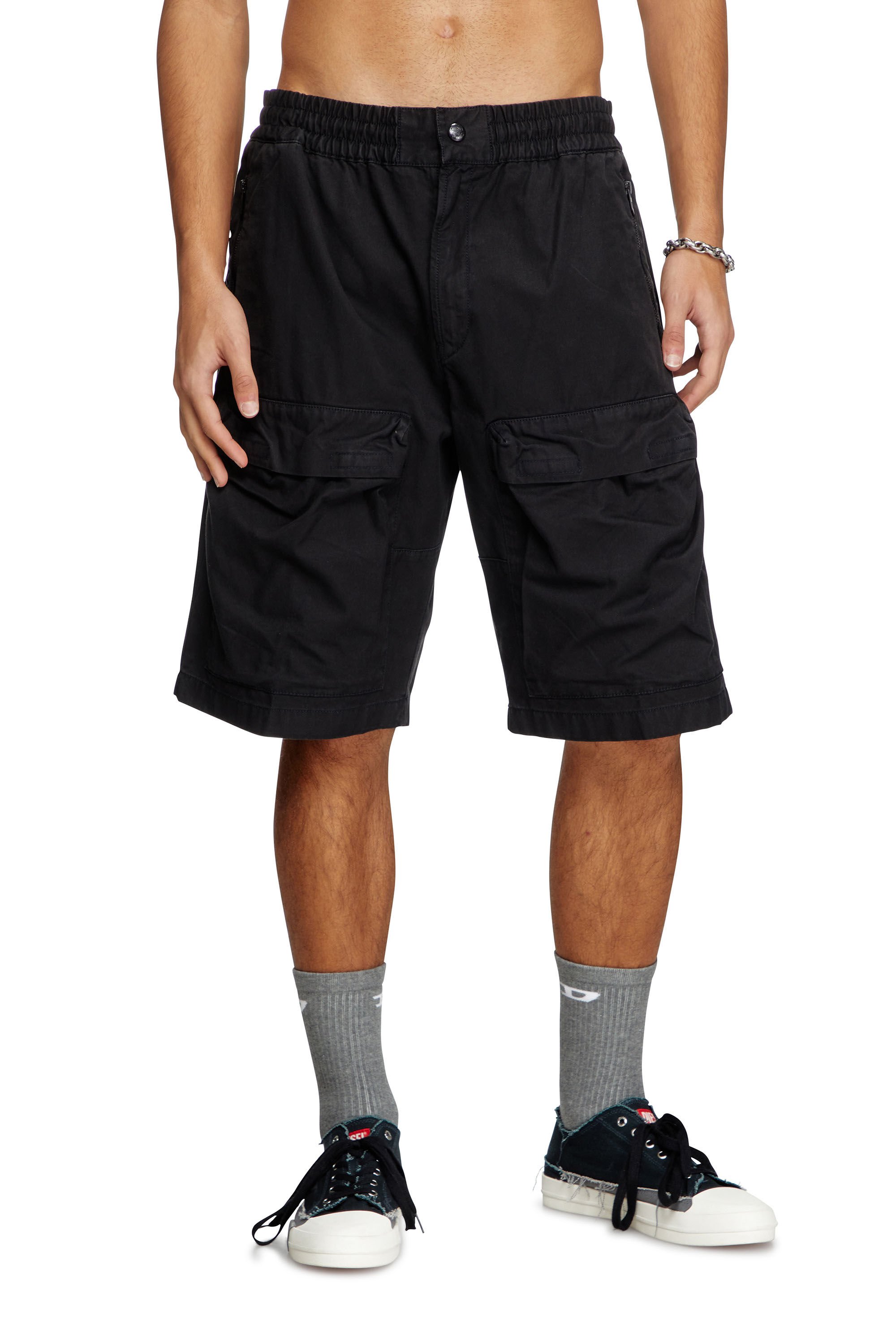 Diesel - P-BEECK-SHORT, Male's Cargo shorts in cotton twill in ブラック - 3