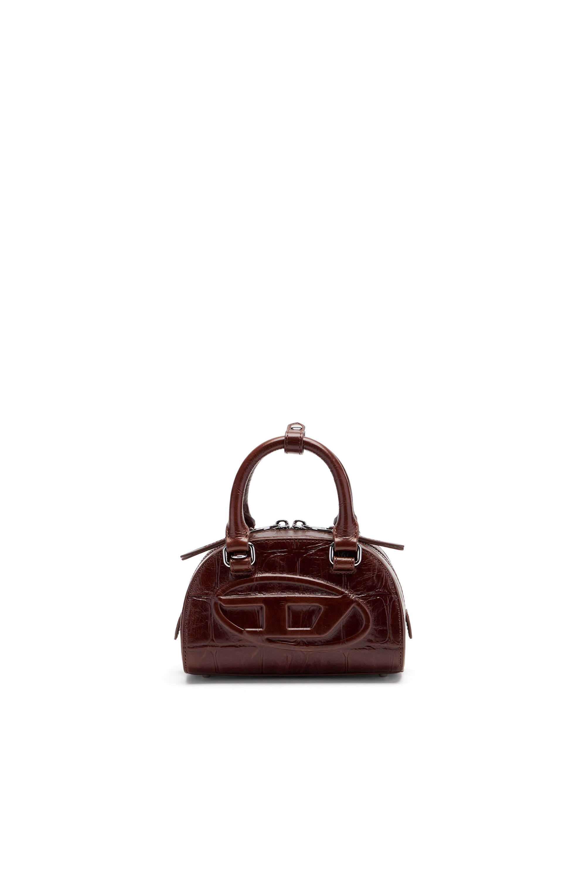 Diesel - 1DR DOME CROSSBODY, Female's 1DR Dome-Mini bowling bag in croc-effect leather in ブラウン - 2