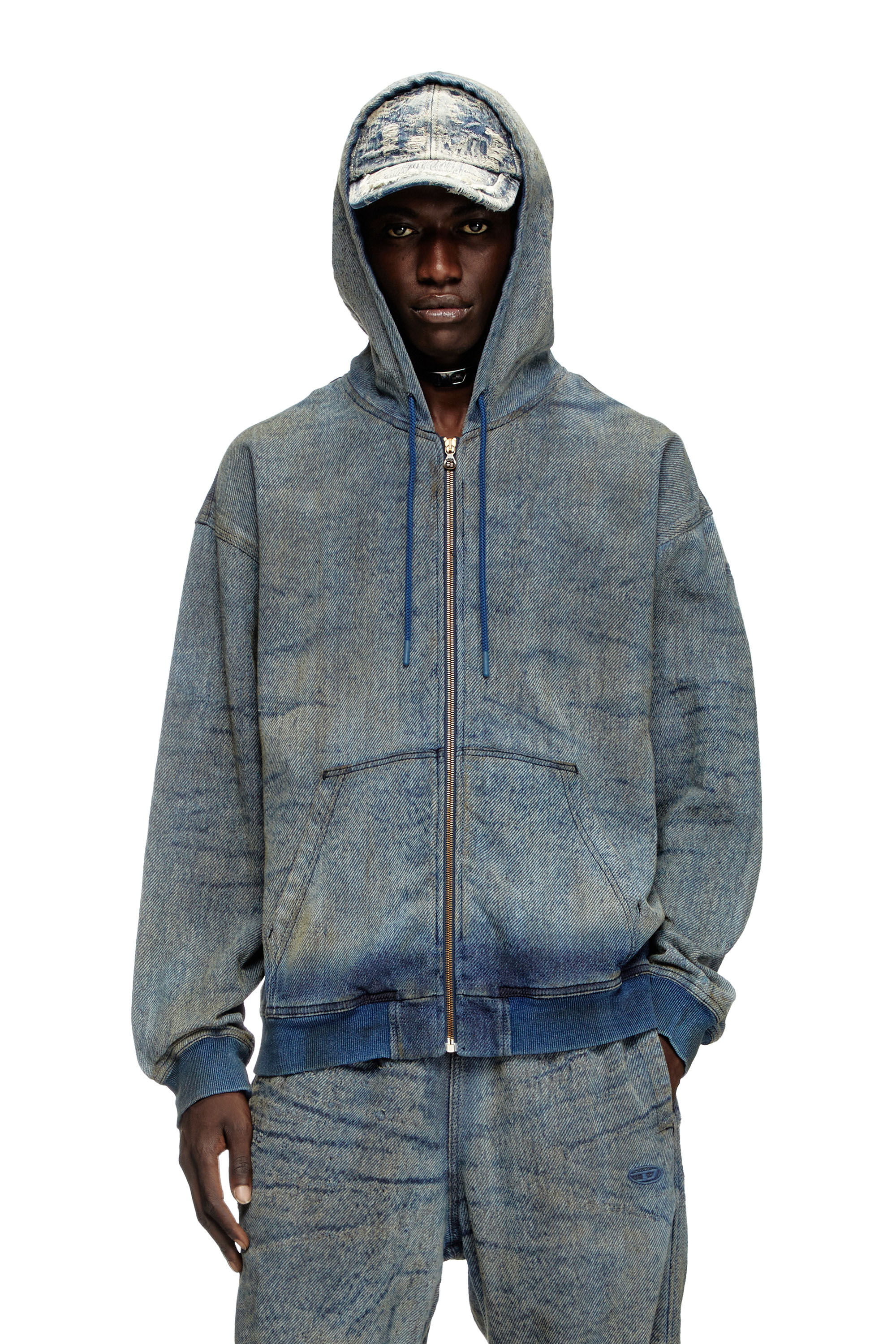 D-HARI-FSF Zip-up hoodie in jacquard denim｜ブルー