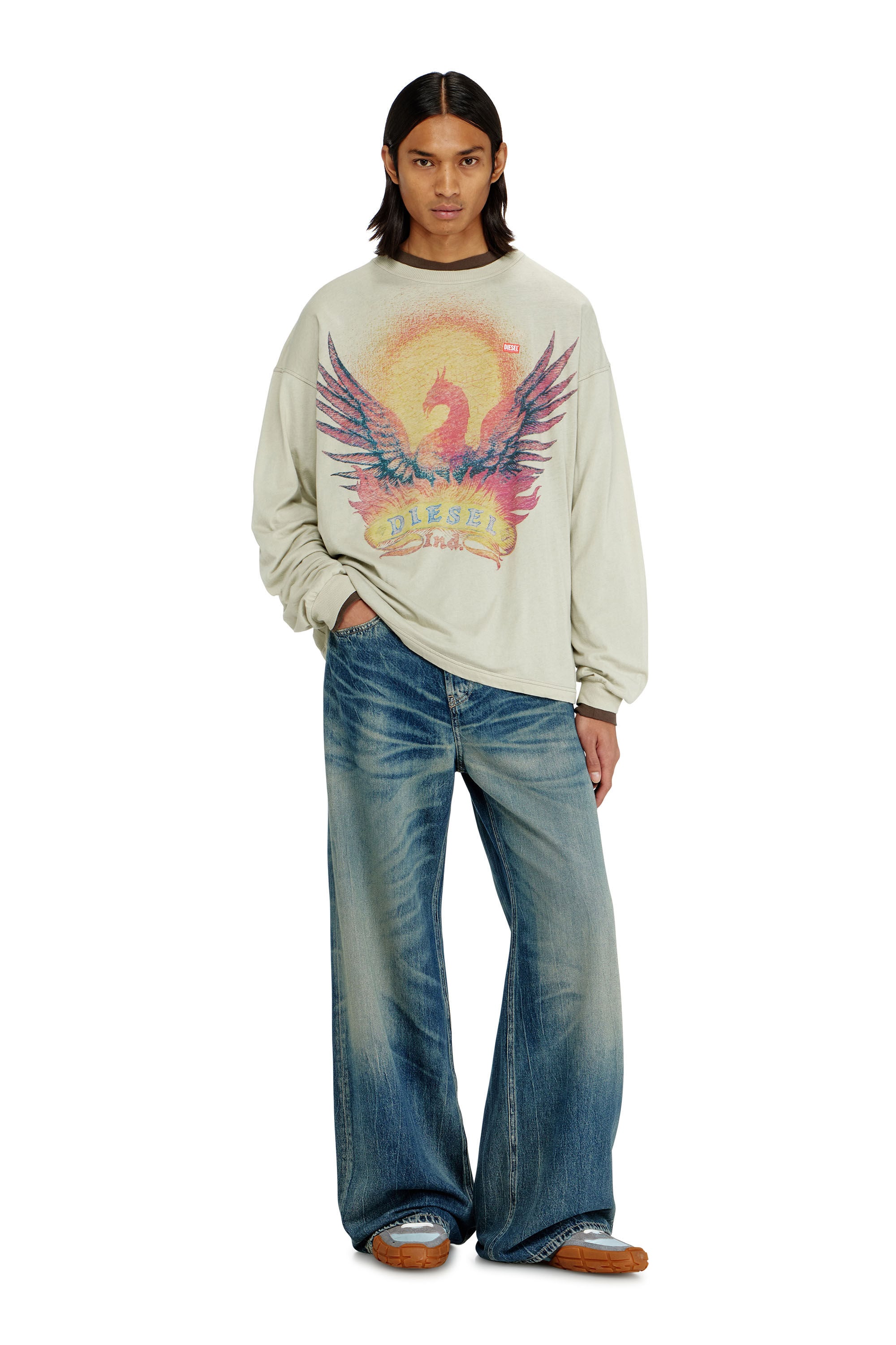Diesel - T-BOXT-LS-AA1, Male's 長袖Tシャツ in ベージュ - 1
