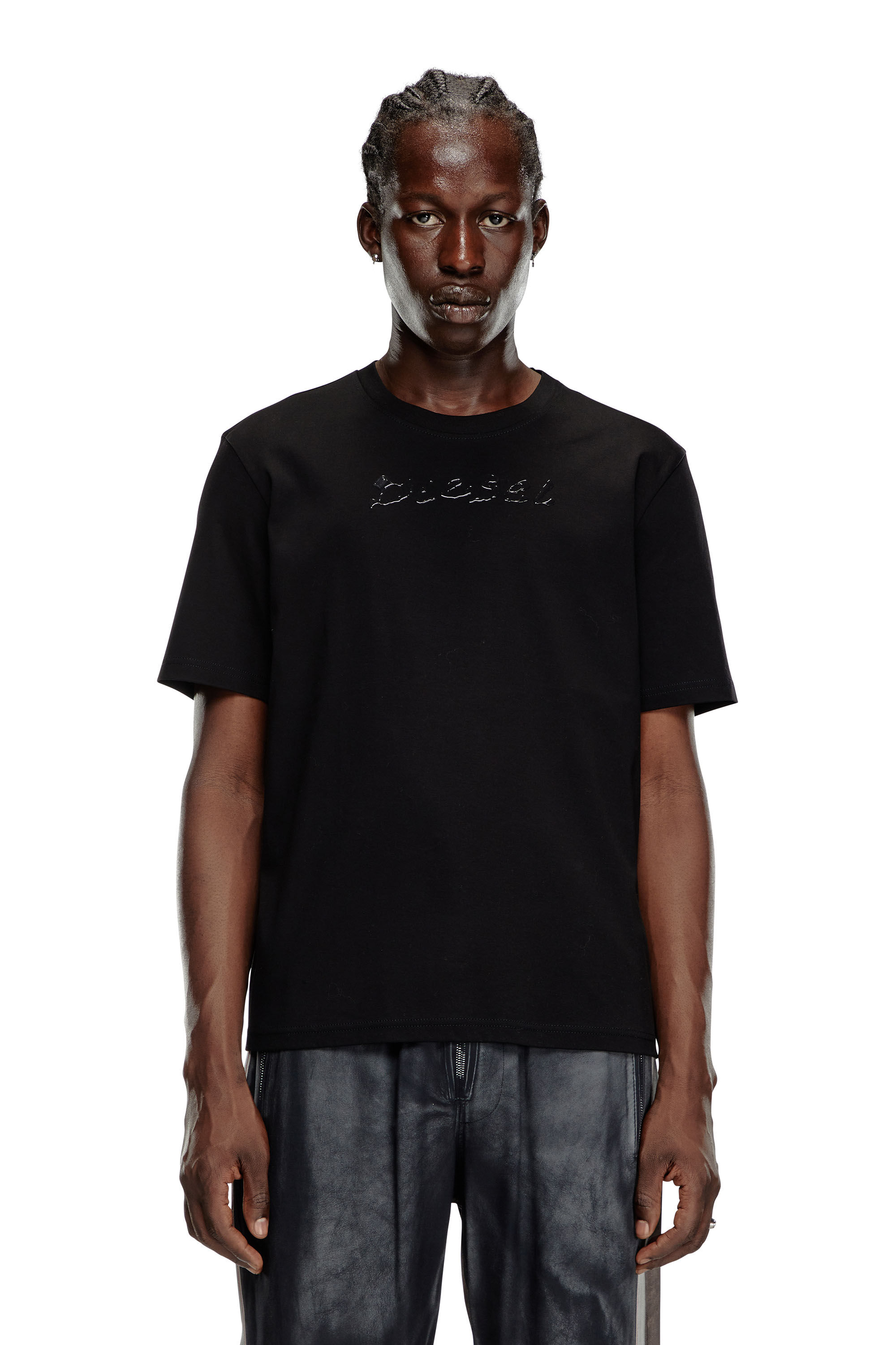 Diesel - T-MADJUST-K2, Male's Mercerised cotton T-shirt with tonal logo in ブラック - 3