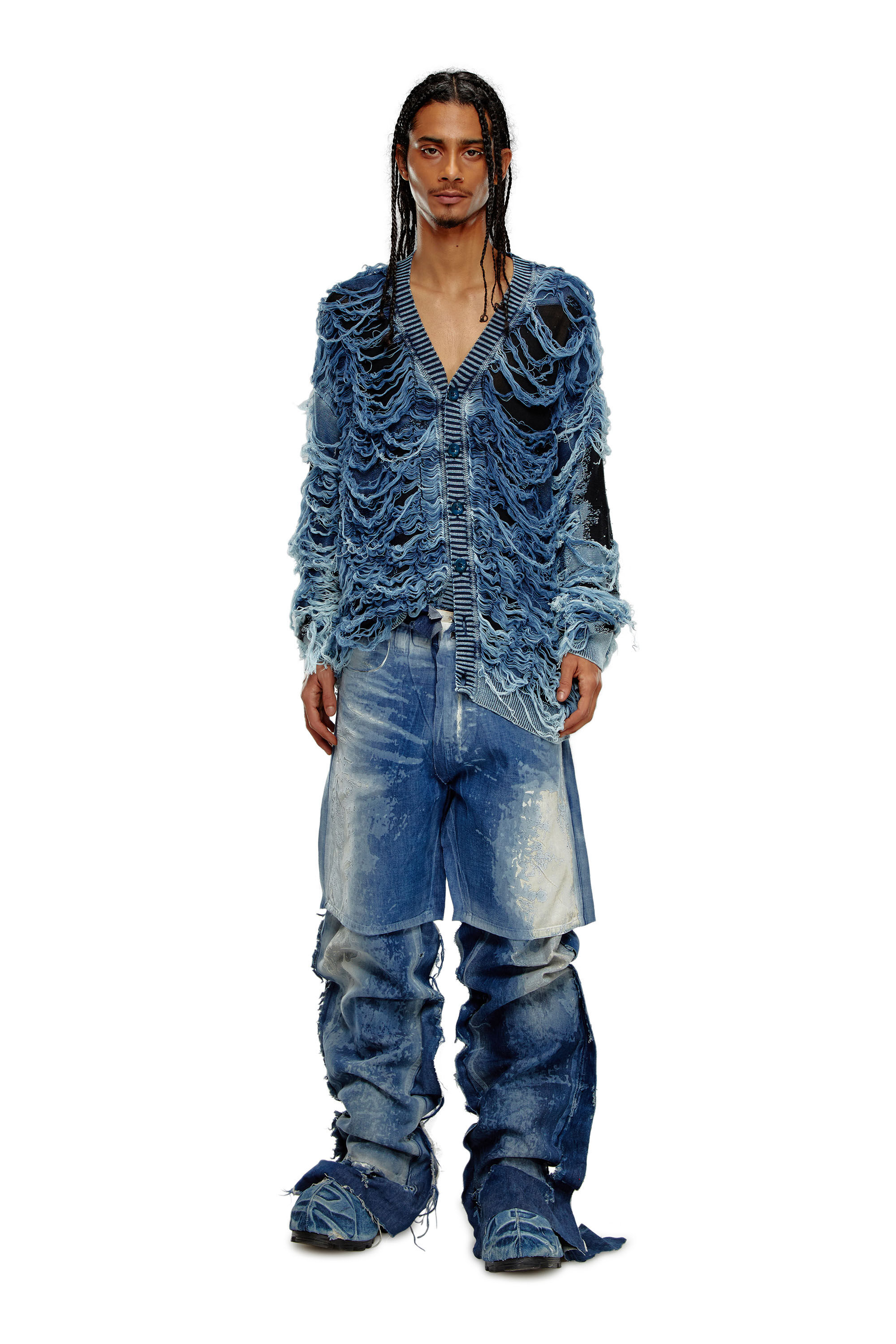 K-BOBOLI Destroyed indigo V-neck cardigan｜マルチカラー｜メンズ｜DIESEL