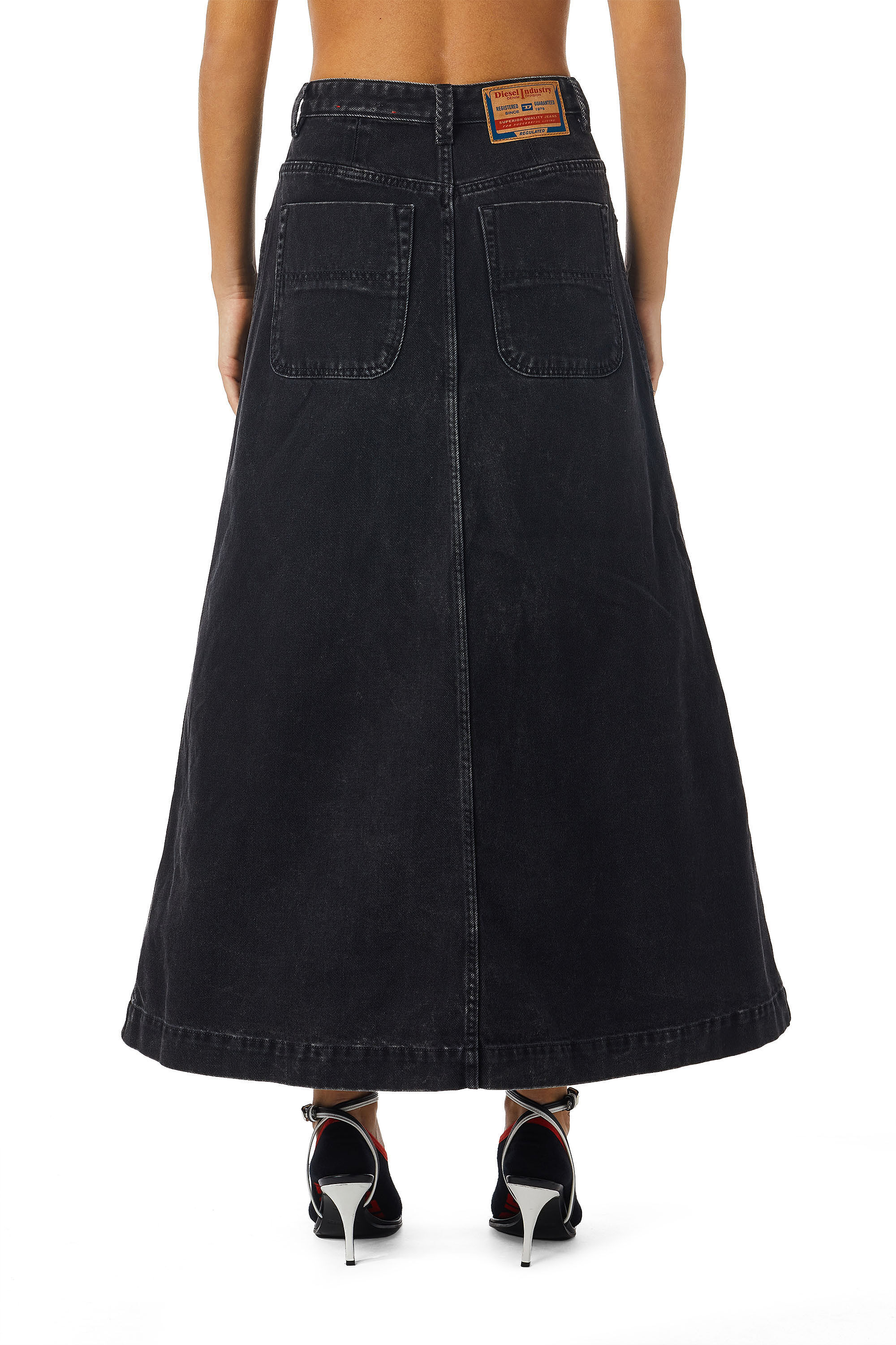Diesel - DE-ALBUS-L A-LINE LONG SKIRT, Female's SS23  マキシ ロング スカート ブラックデニム Aライン in ブラック/ダークグレー - 5