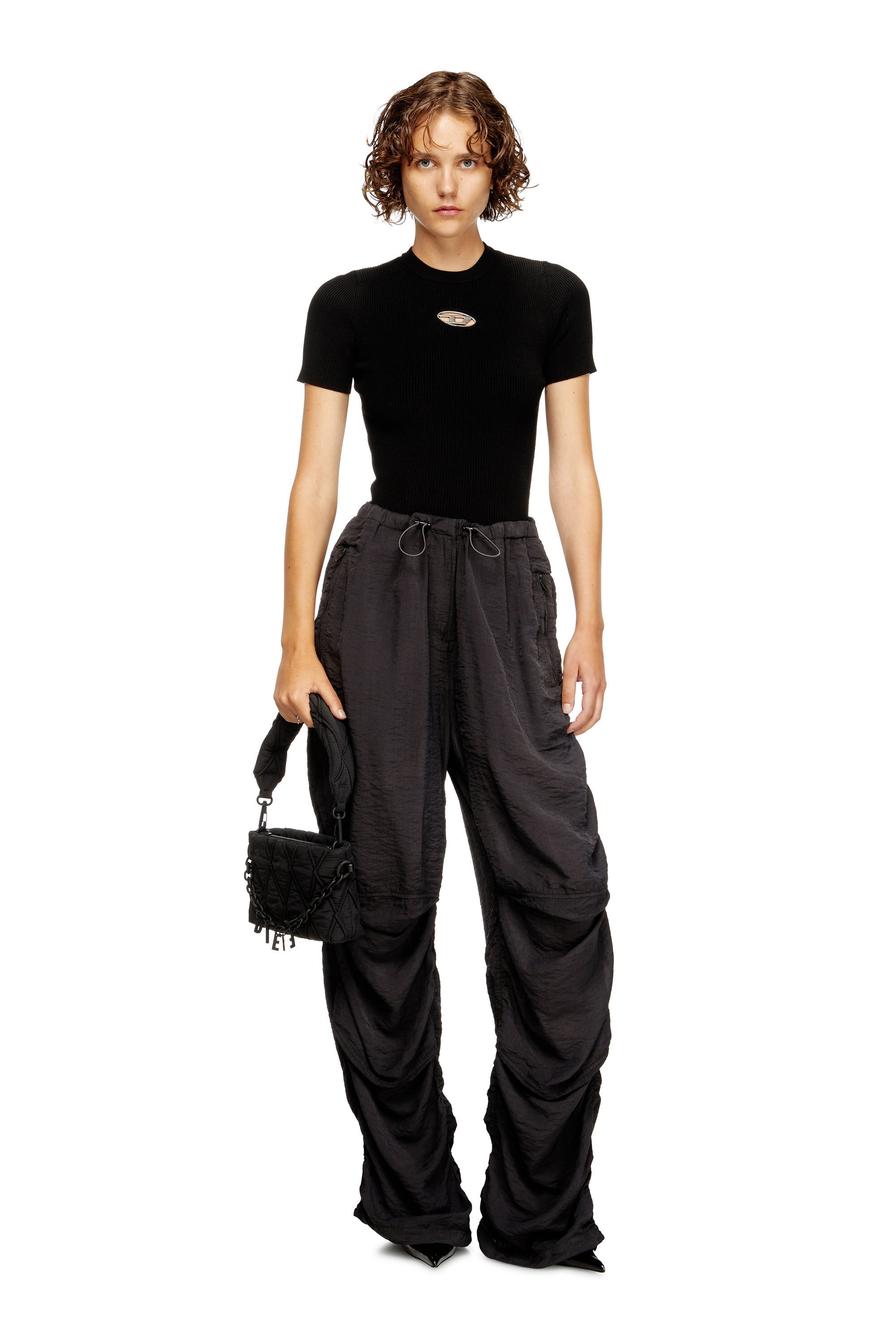 Diesel - M-VALARI-SS, Female's Short-sleeve jumper with metal Oval D in ブラック - 1
