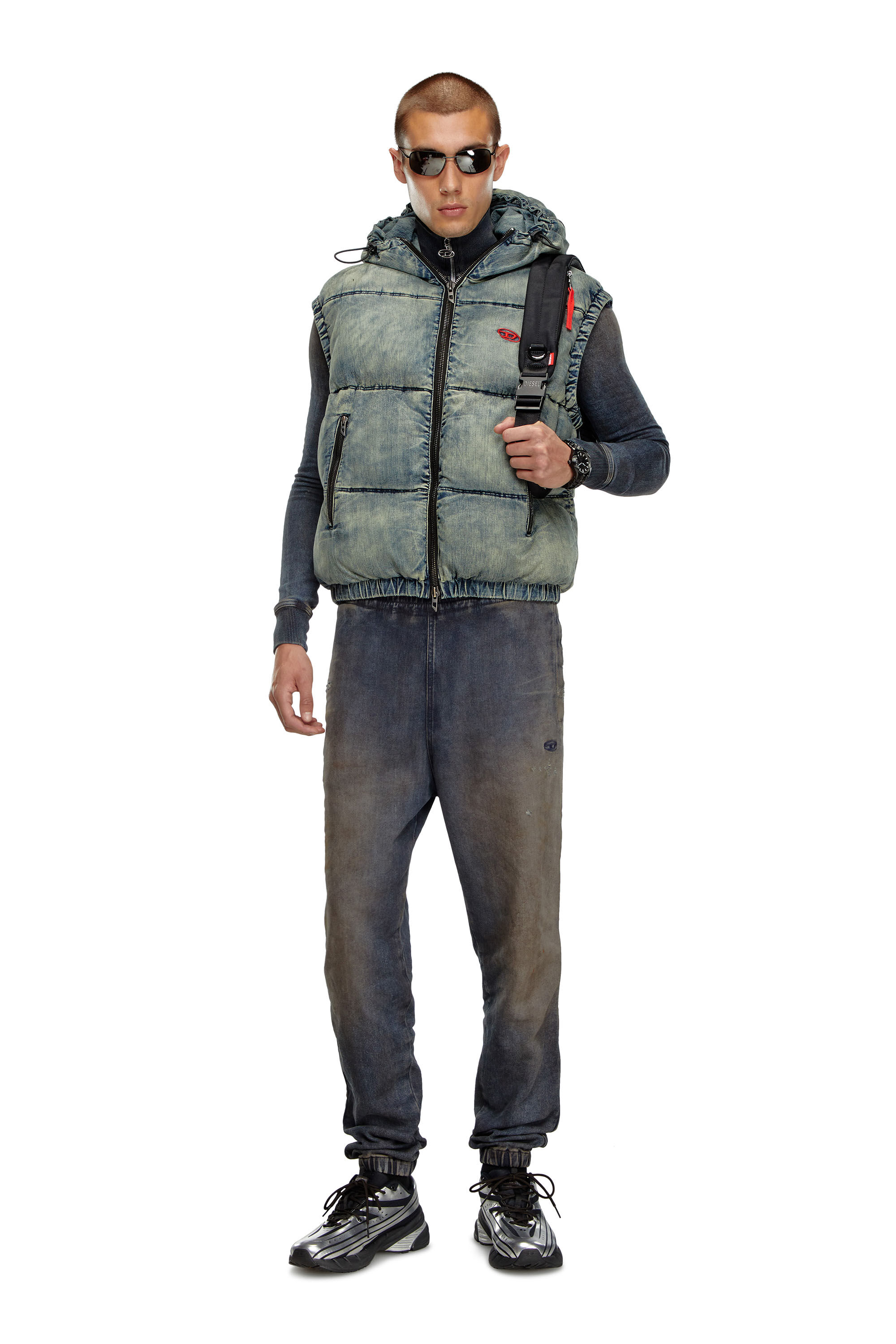 Diesel - W-MONS-SL, Male's Padded vest in faded denim in ブルー - 1