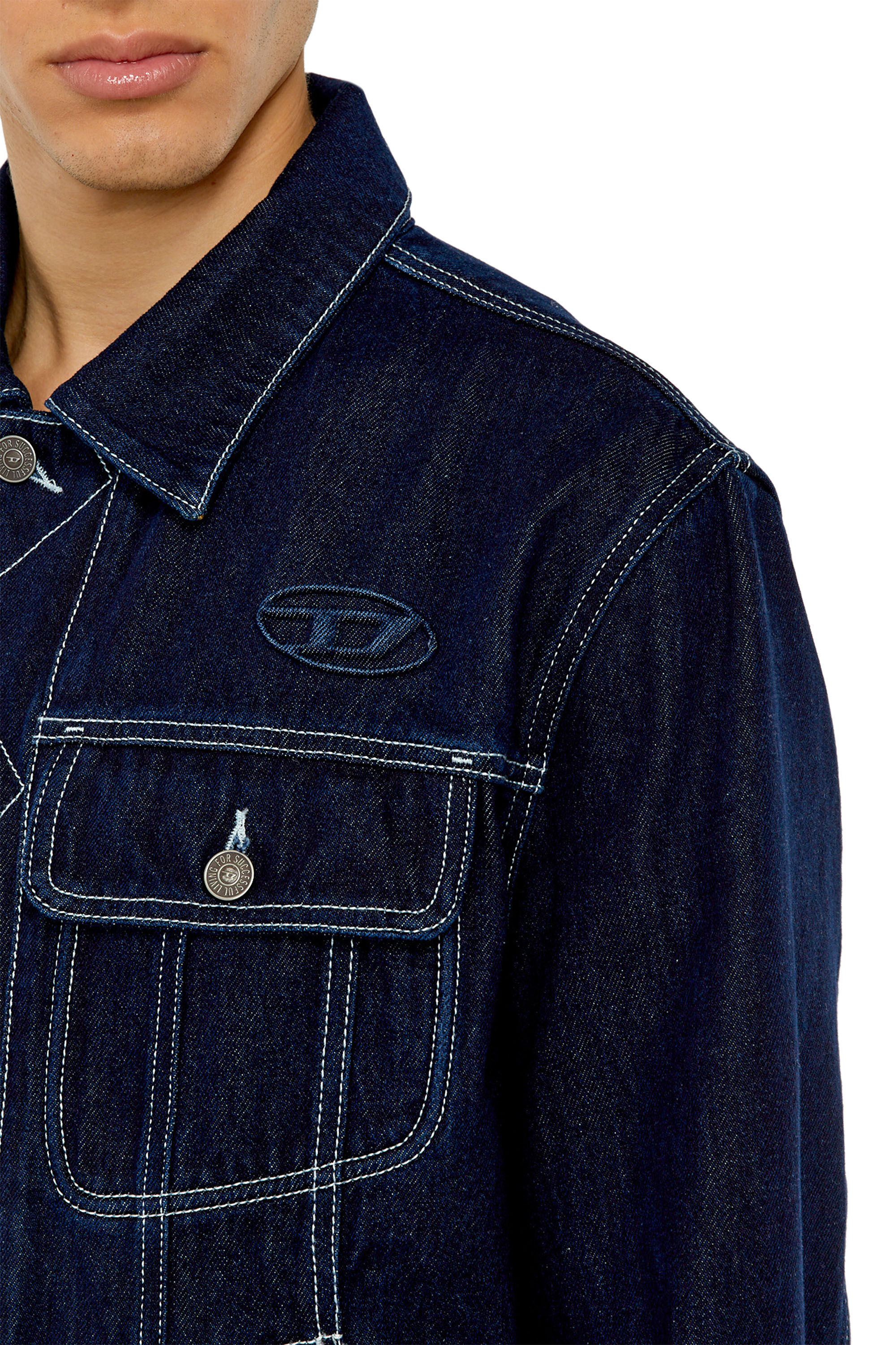 Diesel - D-RILEY, Unisex's デニムジャケット オーバルロゴ in ダークブルー - 4
