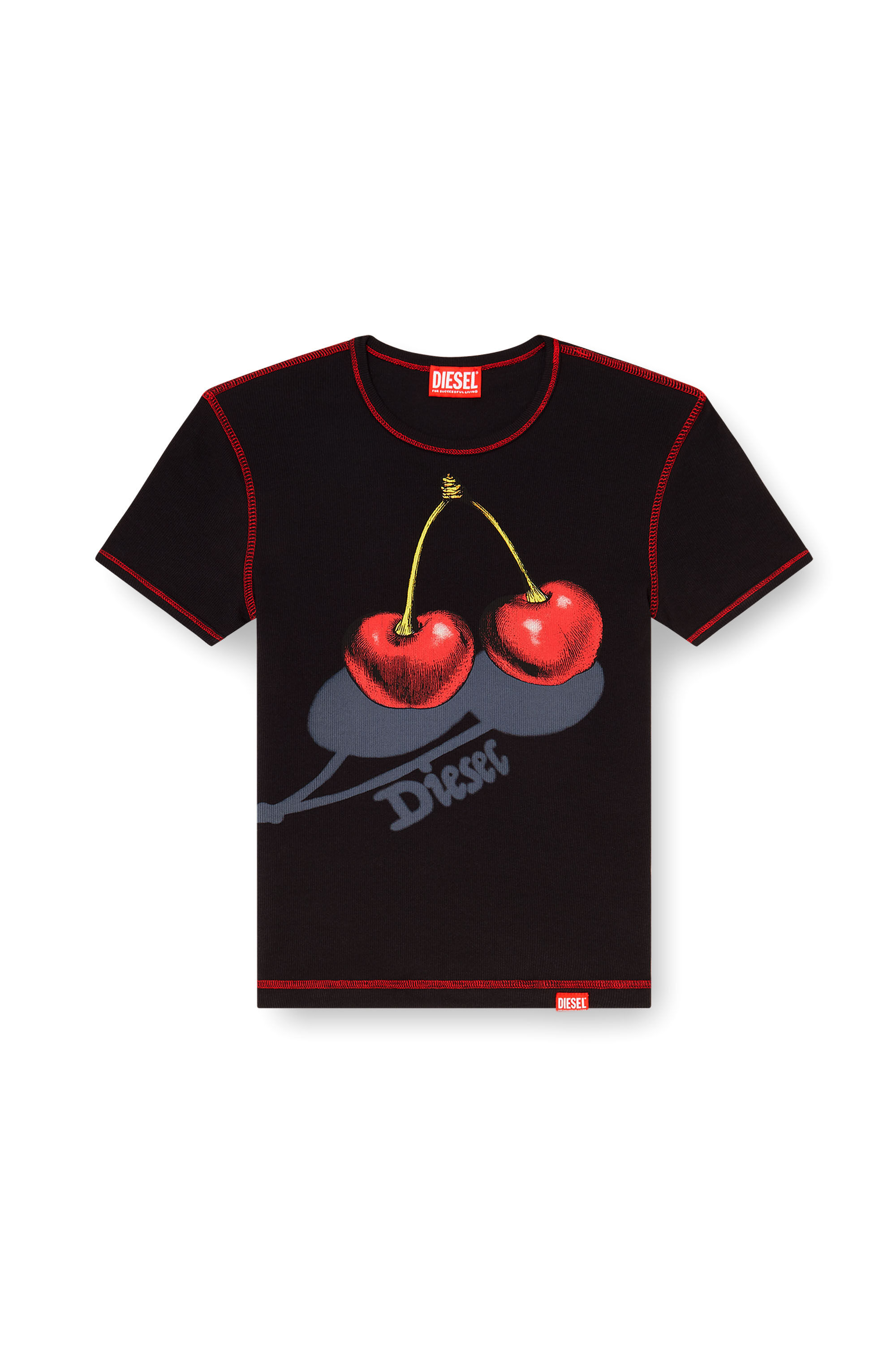 SV-T-ELE-CHER Slim cotton T-shirt with cherry print｜ブラック