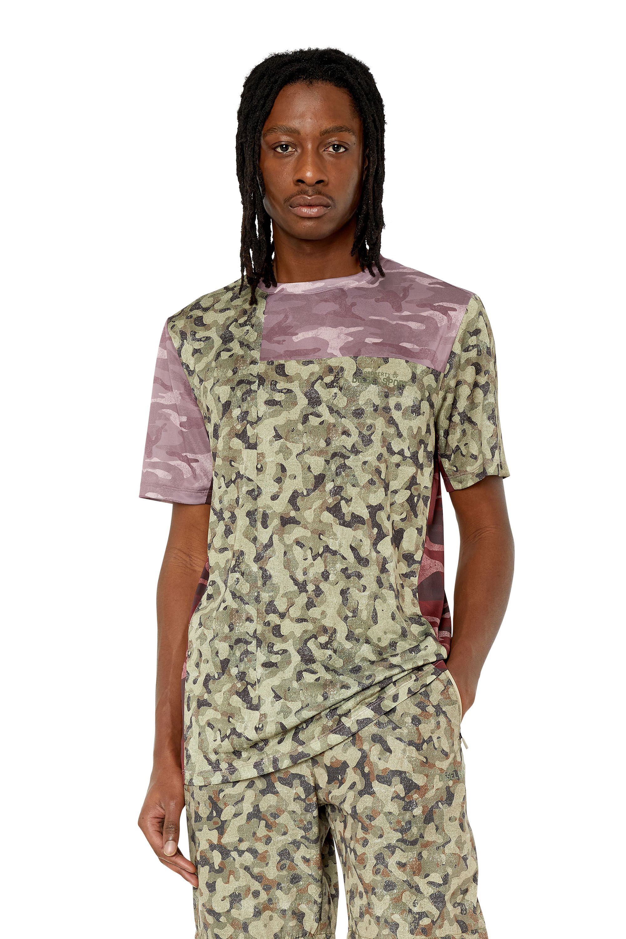 Diesel - AMTEE-MENG-WT09, Male's Tシャツ カモフラ DIESEL SPORT in グリーン/レッド - 3